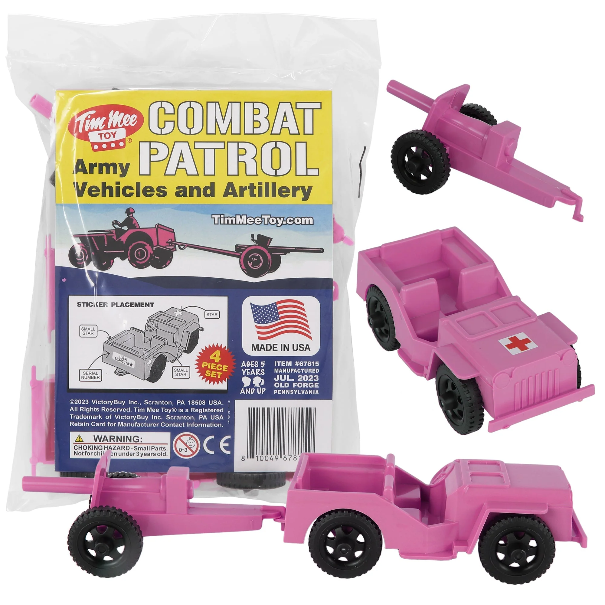 TimMee Combat Patrol Willys & Artillery - Pink 4pc Playset USA Made
