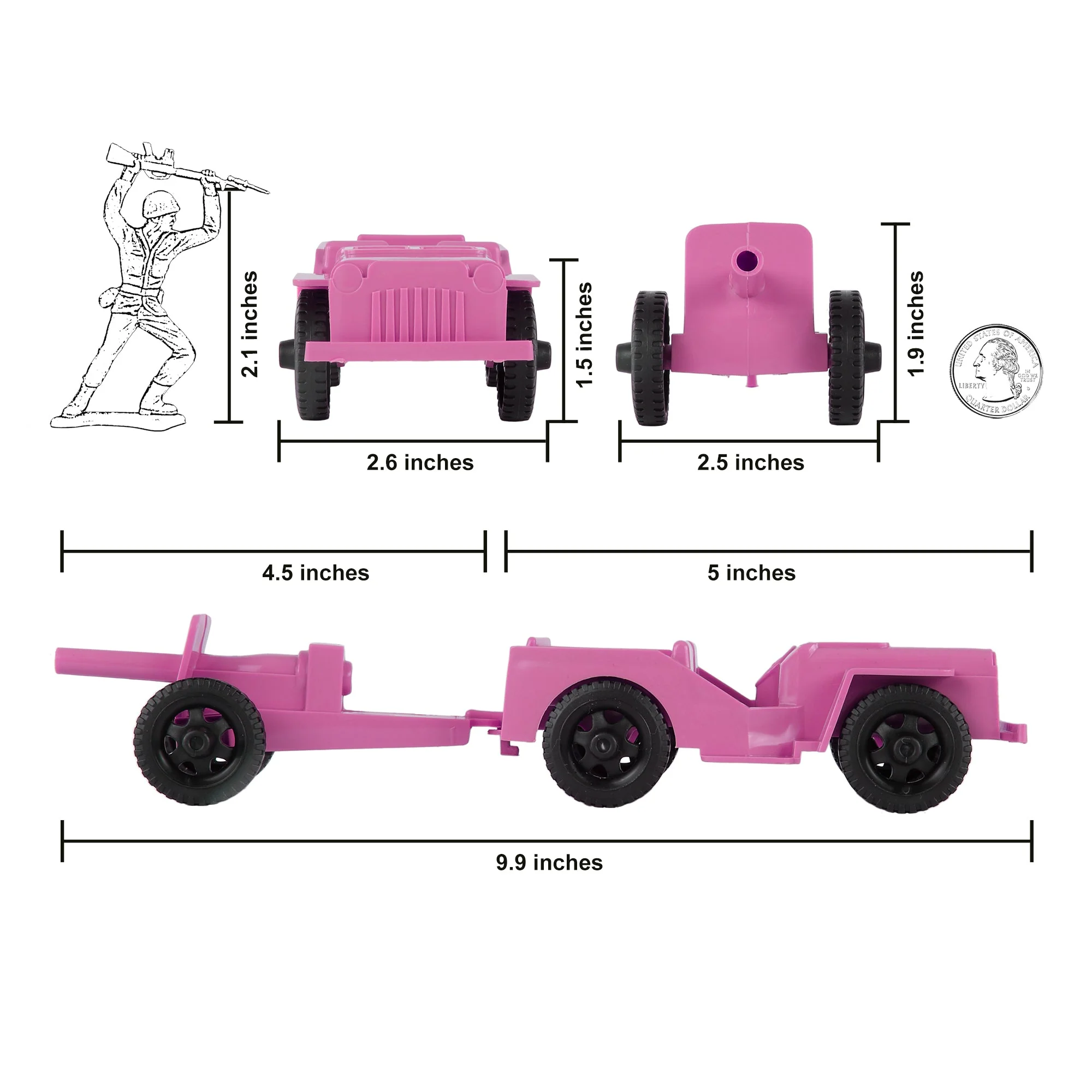 TimMee Combat Patrol Willys & Artillery - Pink 4pc Playset USA Made - Image 2