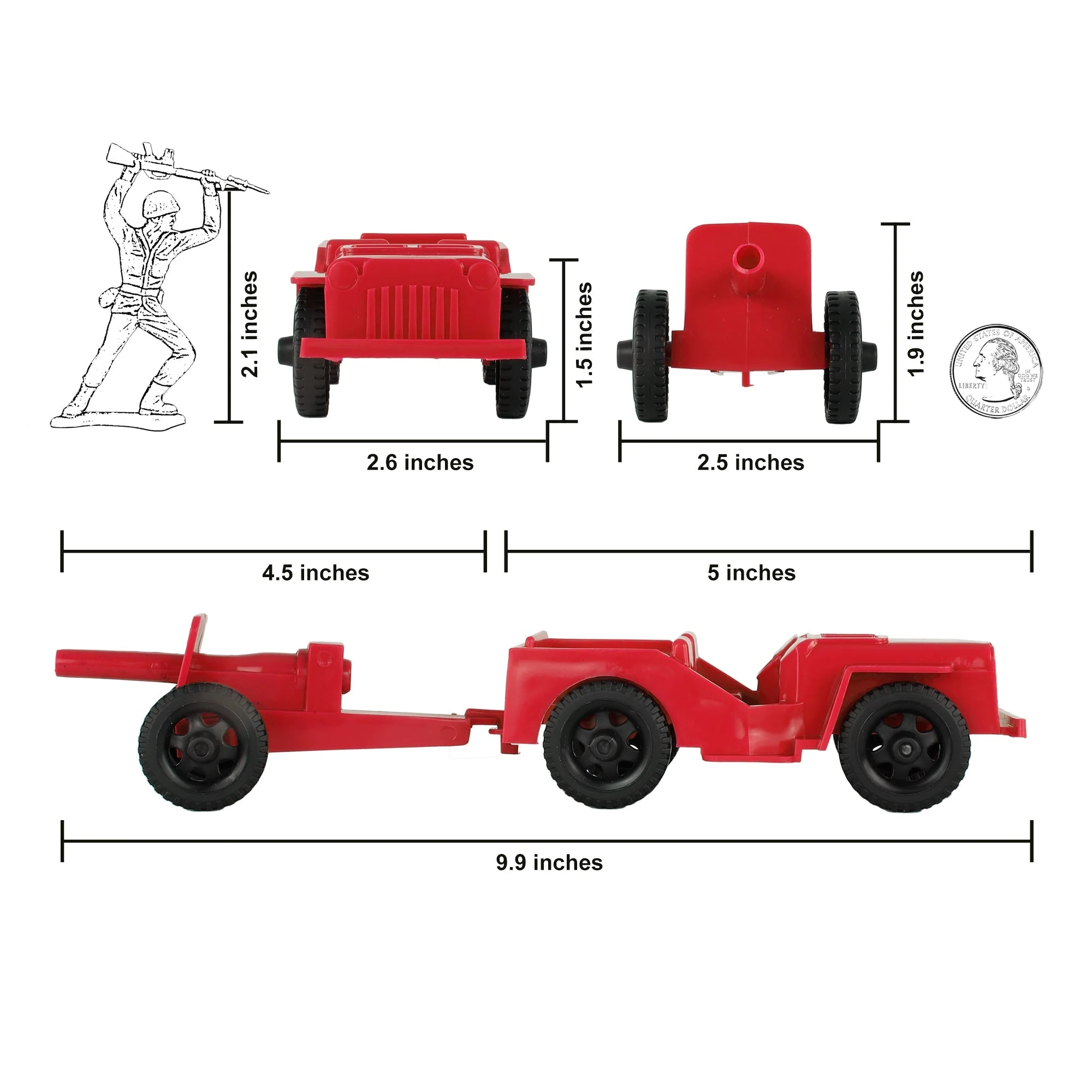 TimMee Combat Patrol Willys & Artillery - Red 4pc Playset USA Made - Image 2