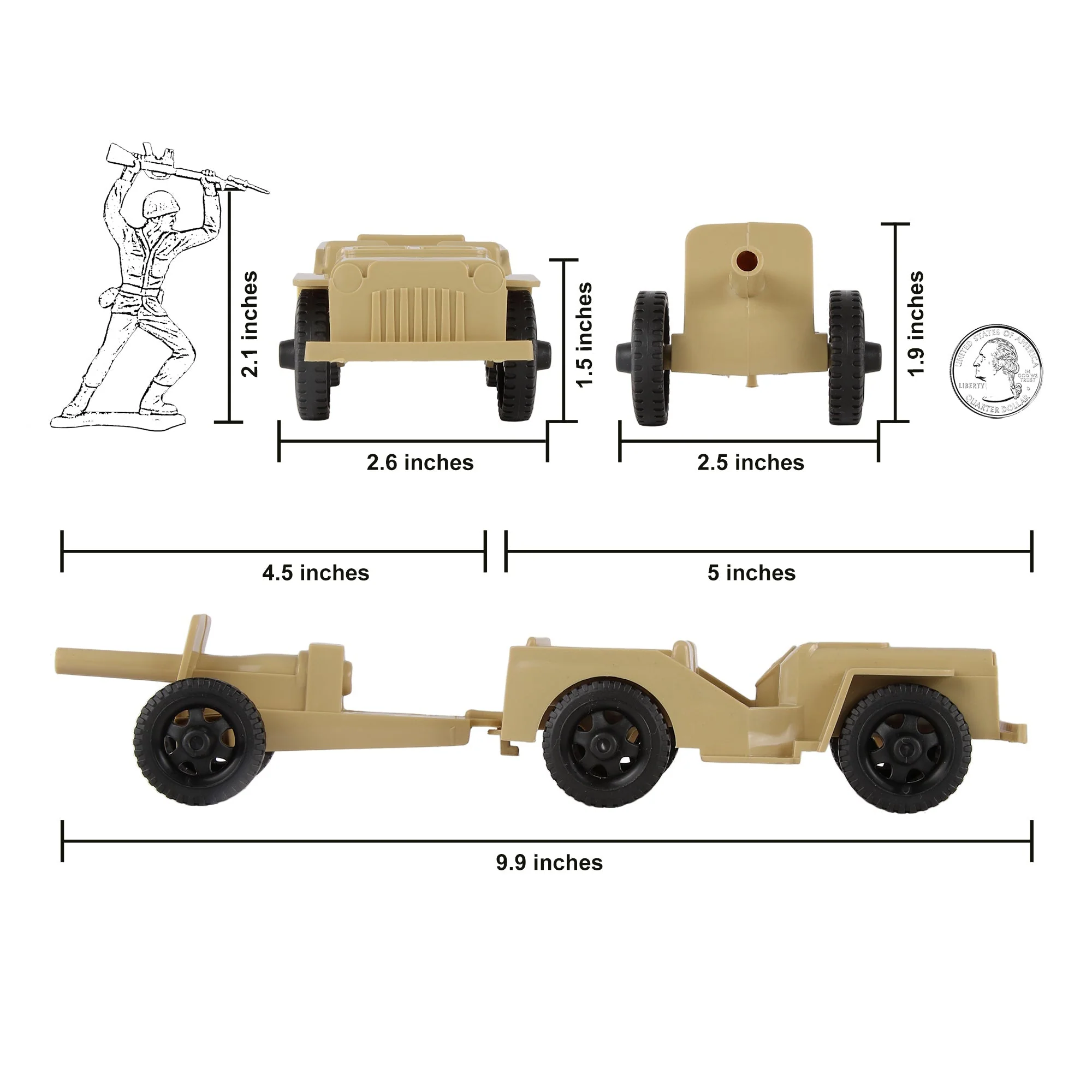 TimMee Combat Patrol Willys & Artillery - Tan 4pc Playset USA Made - Image 2