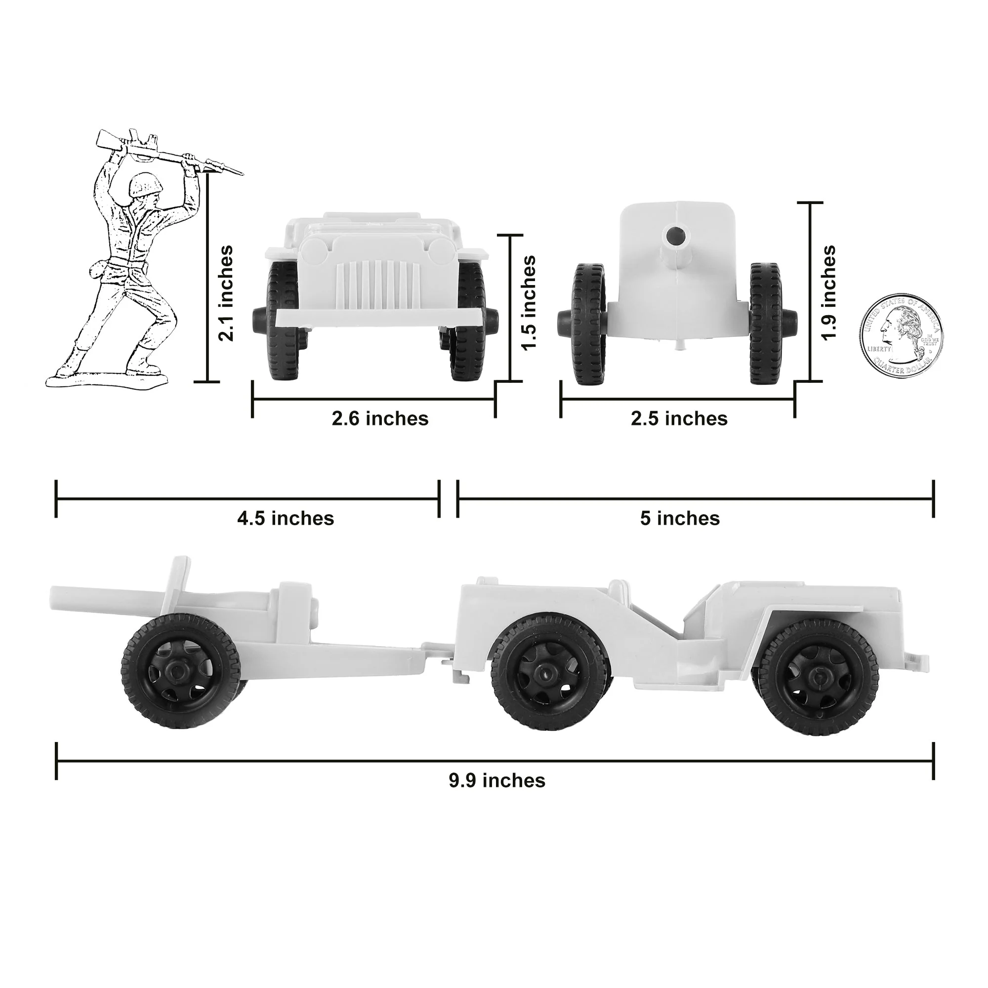 TimMee Combat Patrol Willys & Artillery - White 4pc Playset USA Made - Image 2