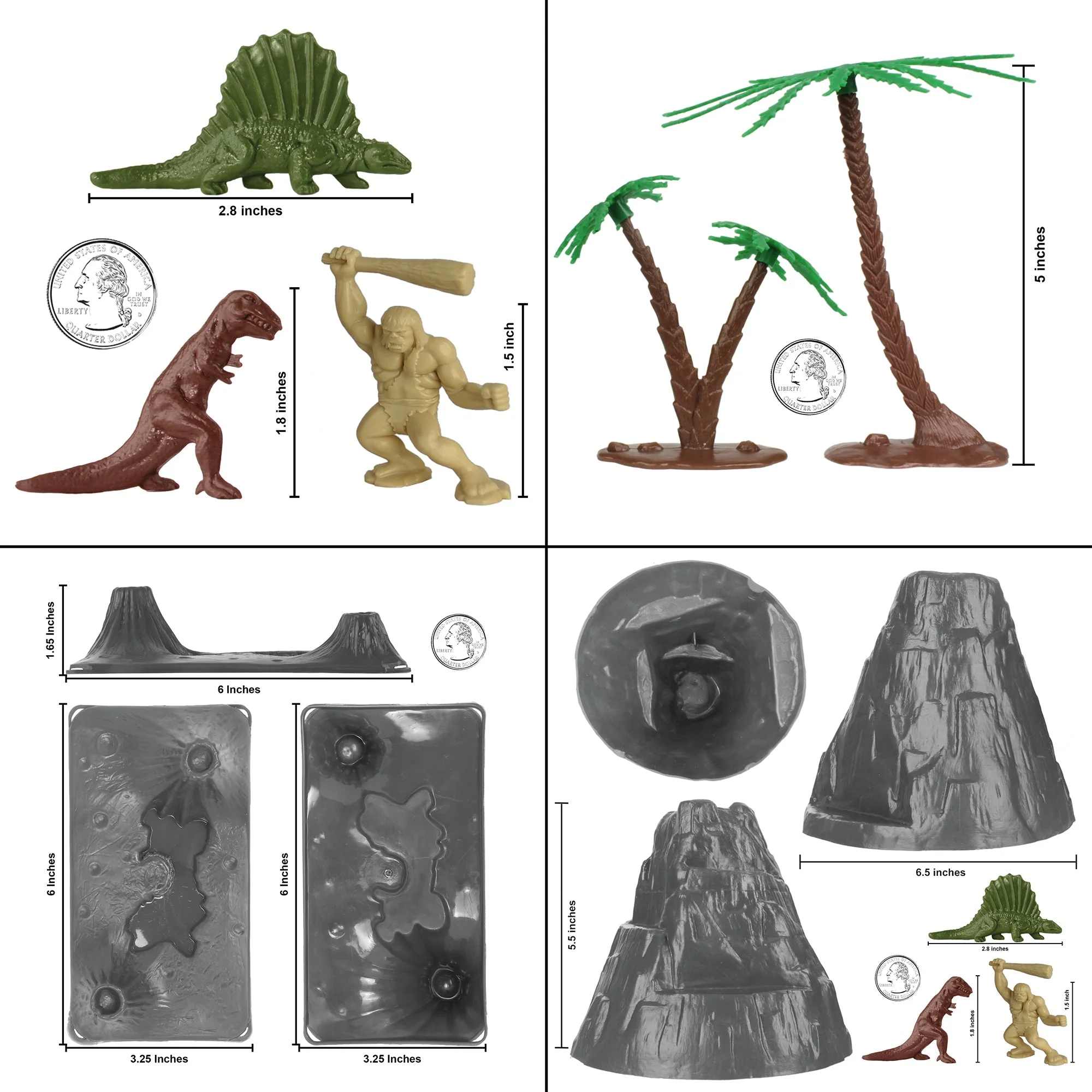 TimMee Bucket of Prehistoric Dinosaur & Caveman - 83pc Plastic Figures & Terrain - Image 2