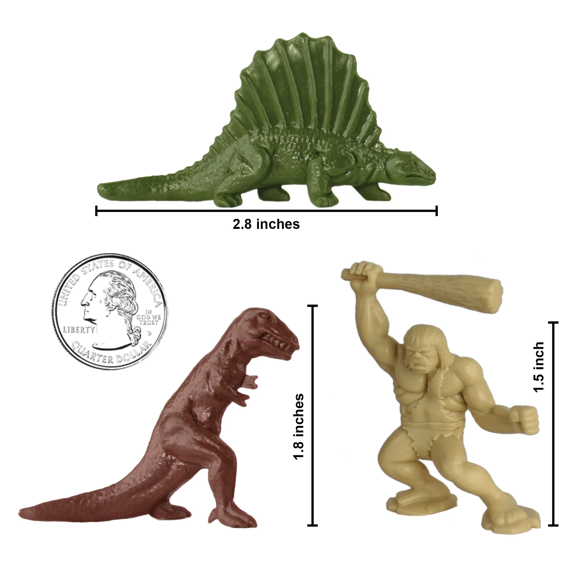 TimMee Prehistoric Plastic Dinosaur & Caveman Figures - Tan, Rust, OD Green 73pc - Image 2