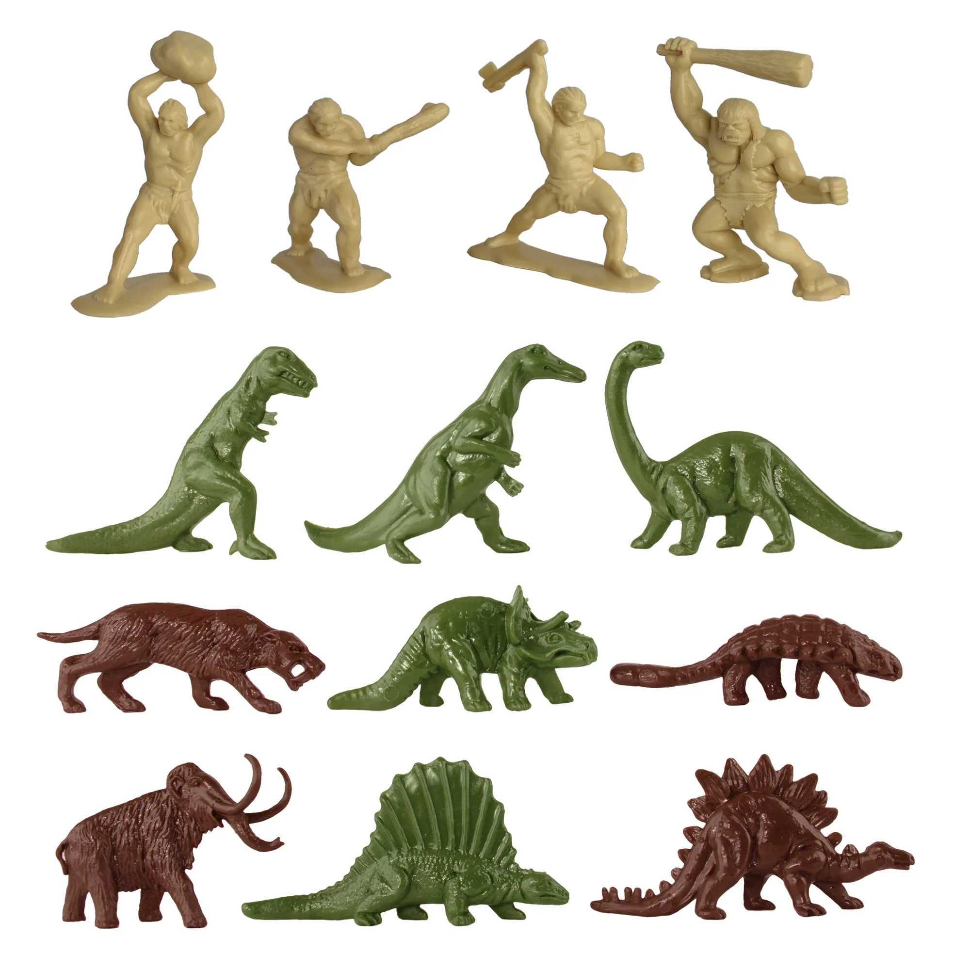 TimMee Prehistoric Plastic Dinosaur & Caveman Figures - Tan, Rust, OD Green 73pc - Image 8