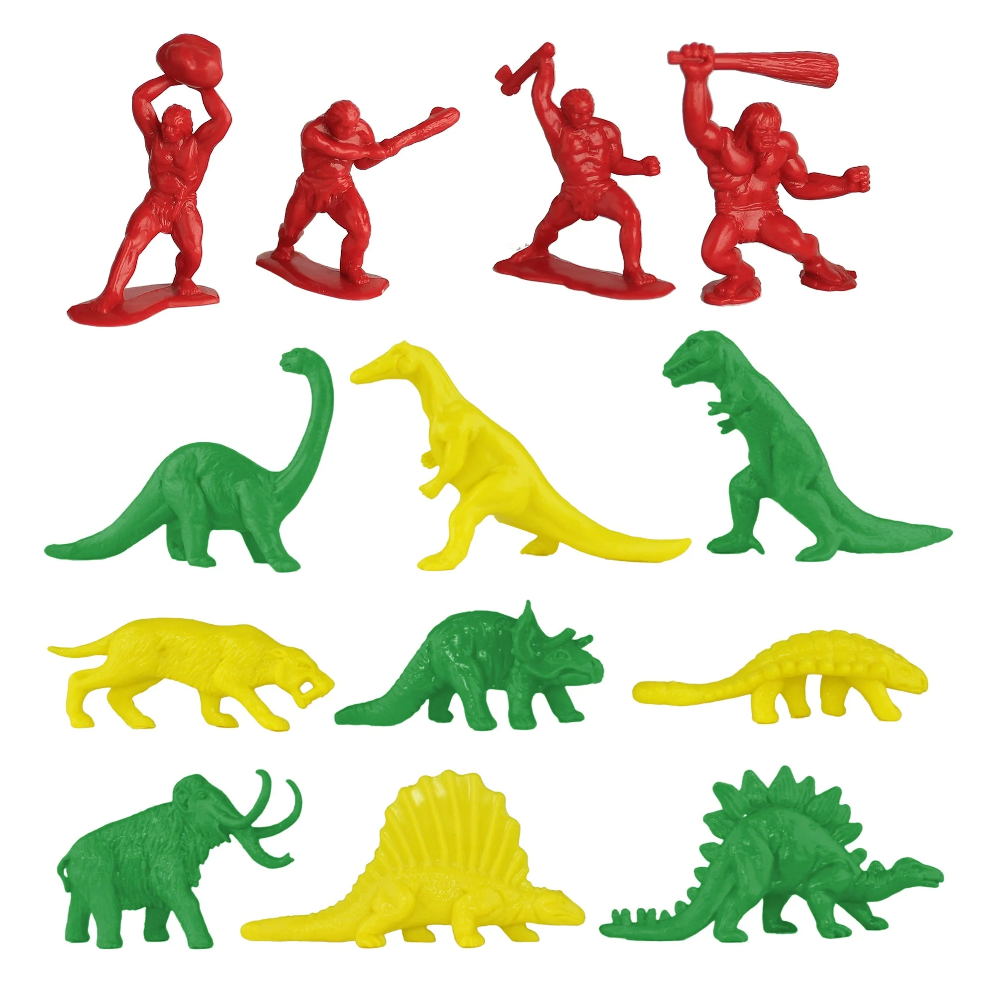 TimMee Prehistoric Plastic Dinosaur & Caveman Figures - Red, Green & Yellow 73pc - Image 2