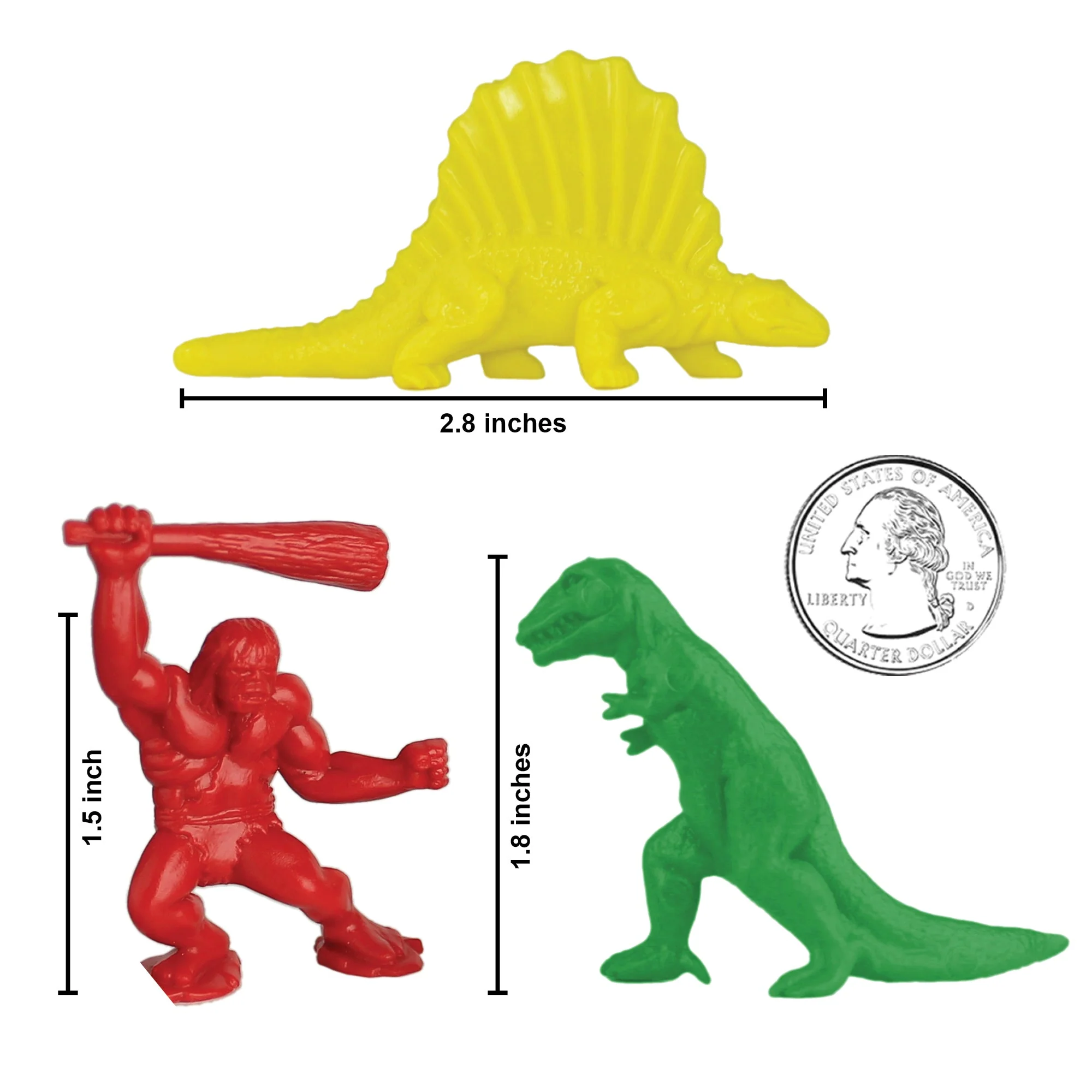 TimMee Prehistoric Plastic Dinosaur & Caveman Figures - Red, Green & Yellow 73pc - Image 3