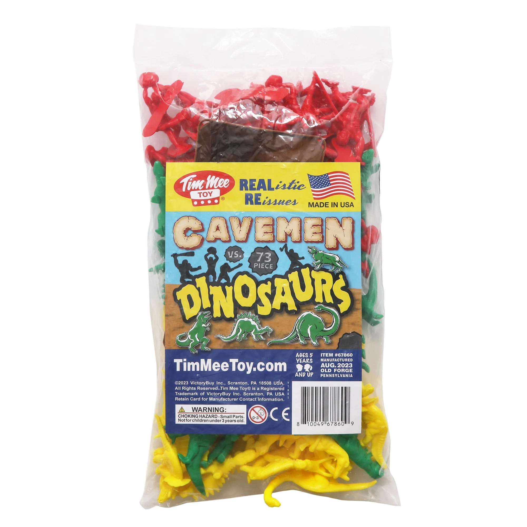 TimMee Prehistoric Plastic Dinosaur & Caveman Figures - Red, Green & Yellow 73pc - Image 7
