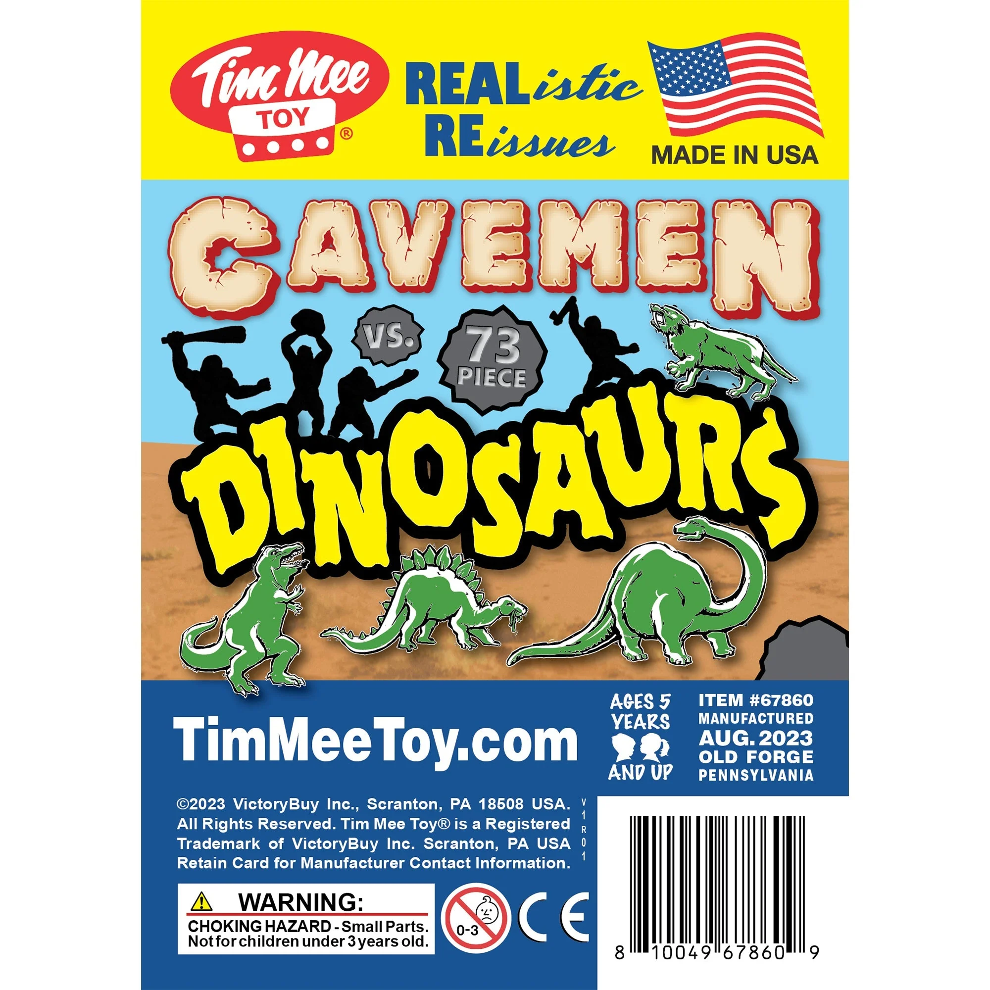 TimMee Prehistoric Plastic Dinosaur & Caveman Figures - Red, Green & Yellow 73pc - Image 8