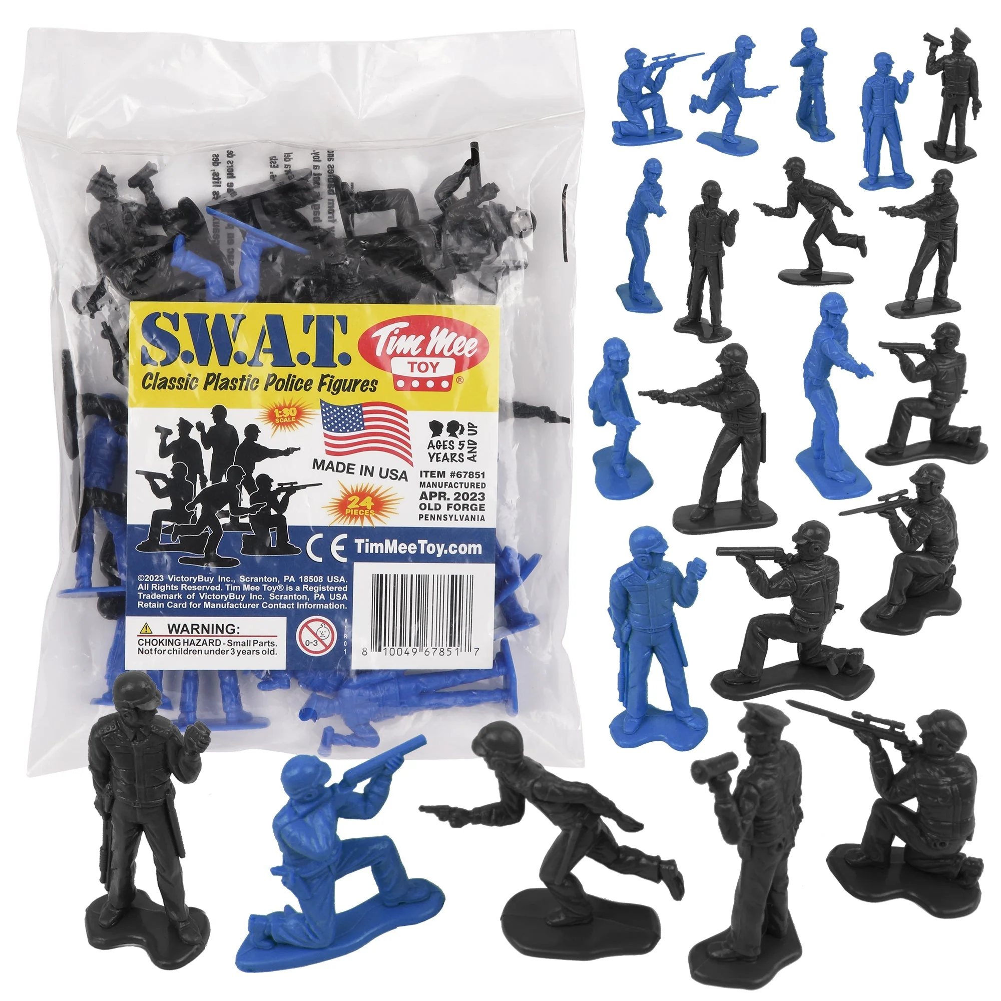 Tim Mee Toy SWAT Plastic Army Men - 24 Black and Blue Police Figures US Made
