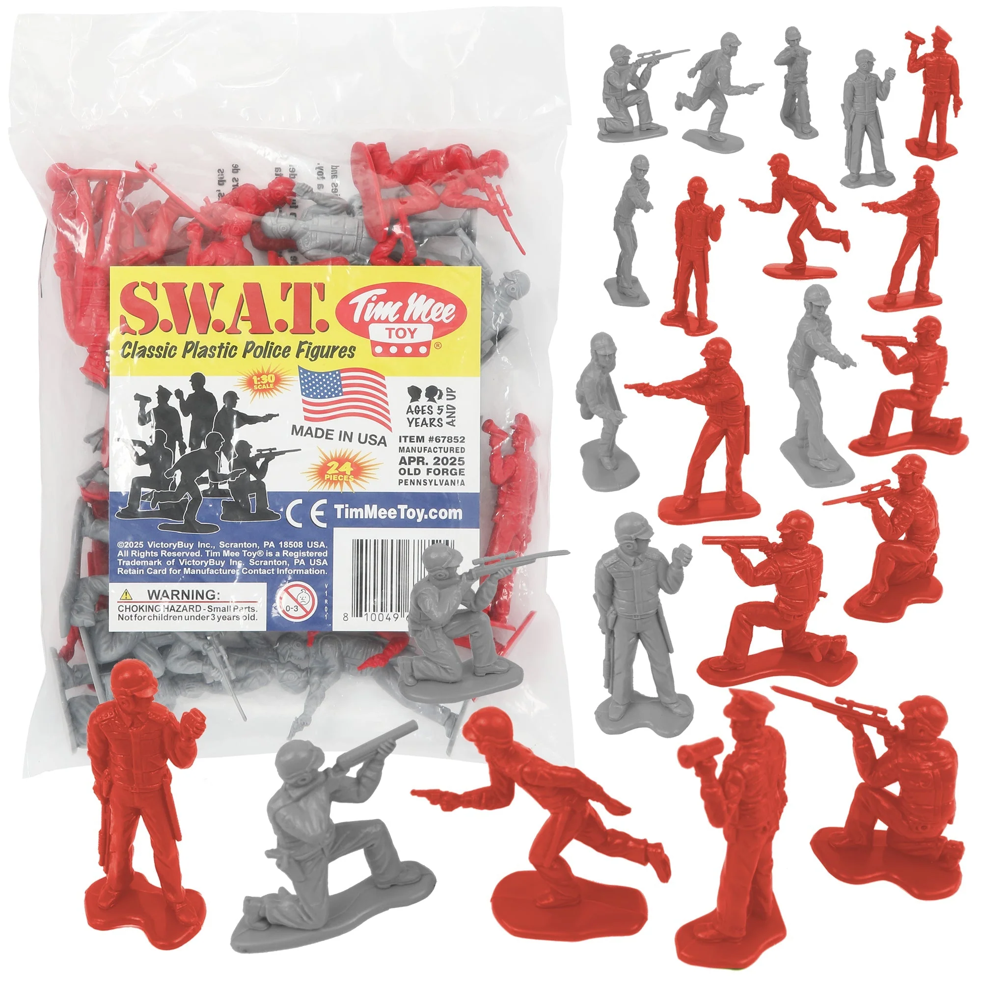 Tim Mee Toy SWAT Plastic Army Men - 24 Gray and Red Police Figures US Made