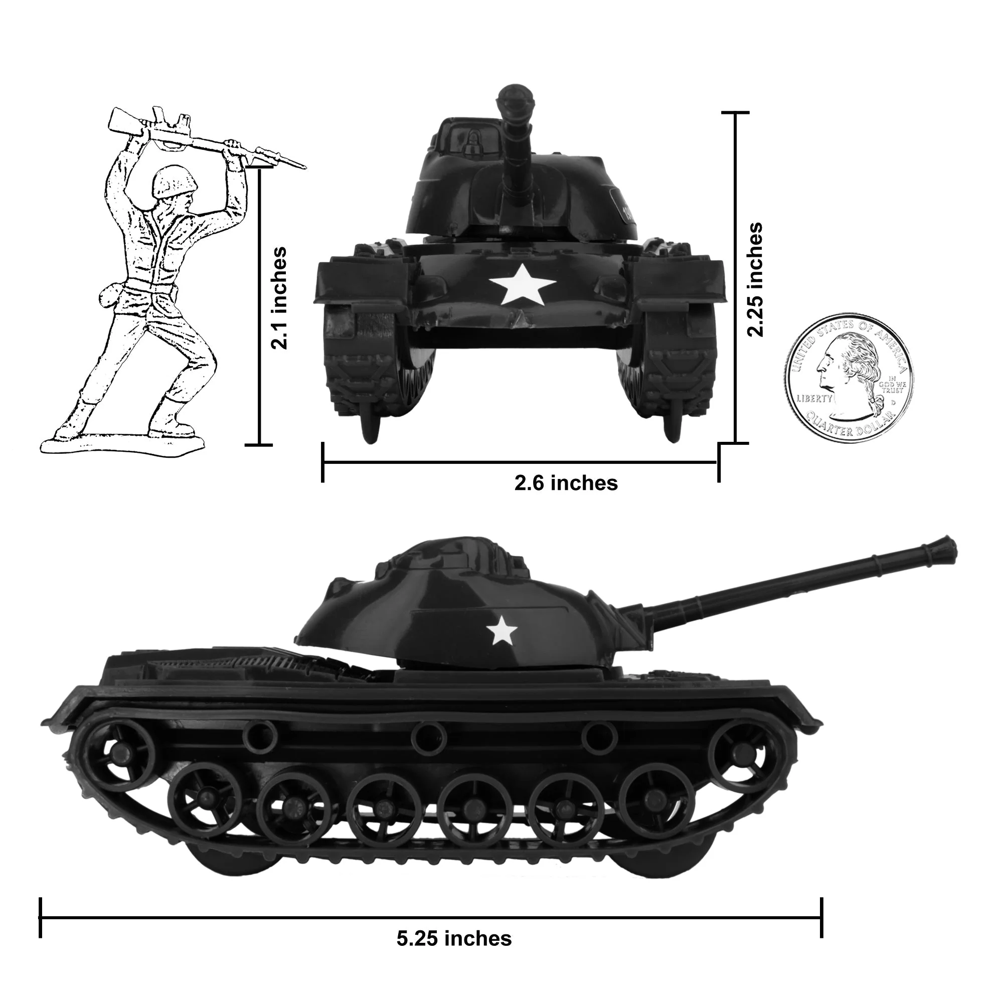 TimMee Toy Tanks for Plastic Army Men - Black WW2 3pc - Made in USA - Image 2