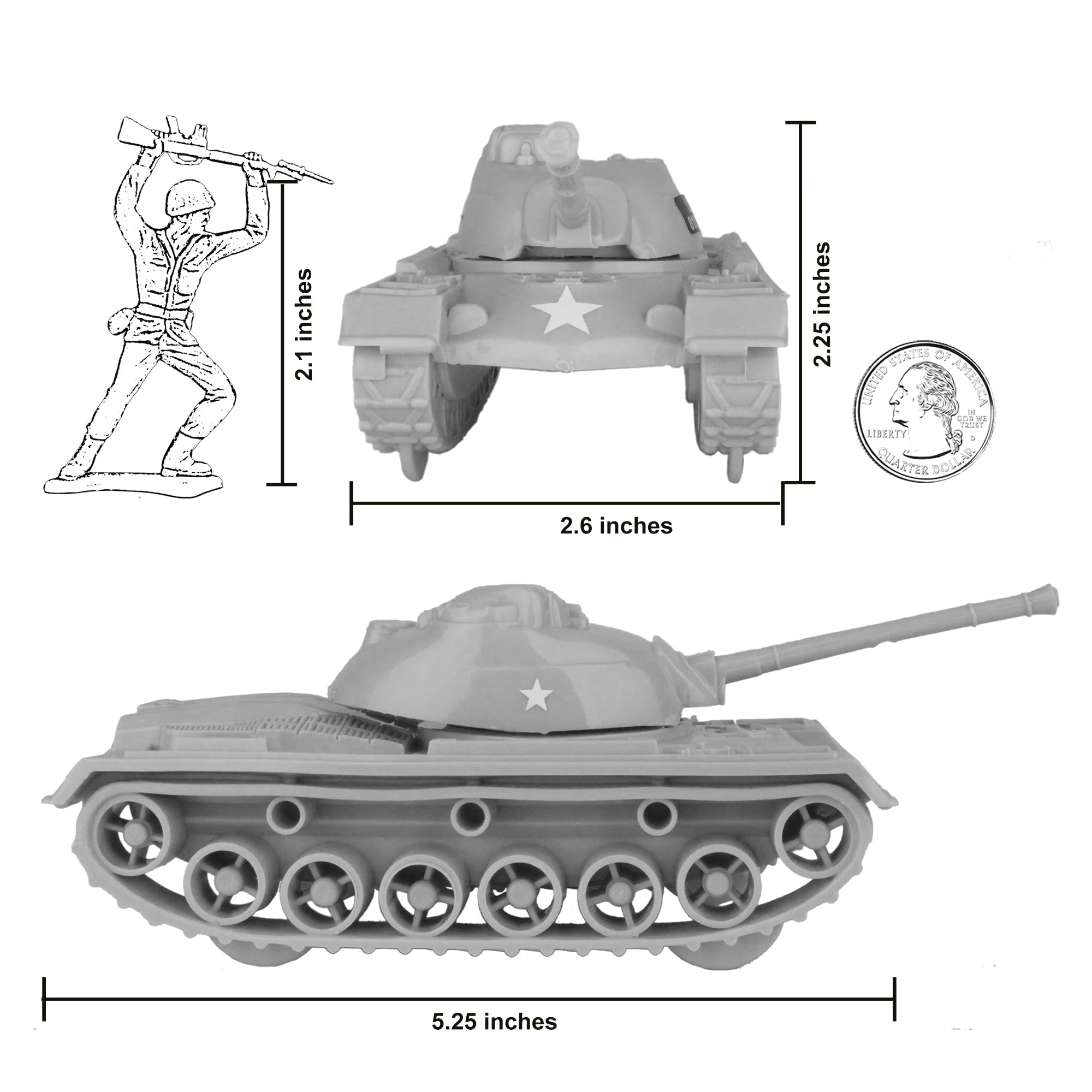 TimMee Toy Tanks for Plastic Army Men - Gray WW2 3pc - Made in USA - Image 2