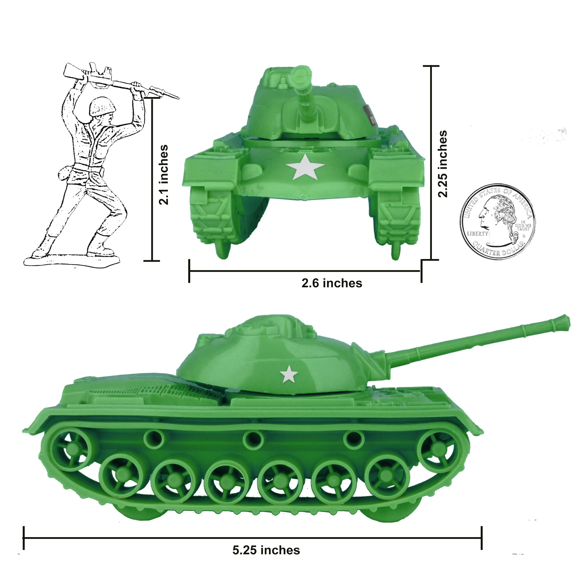 TimMee Toy Tanks for Plastic Army Men - Green WW2 3pc - Made in USA - Image 2