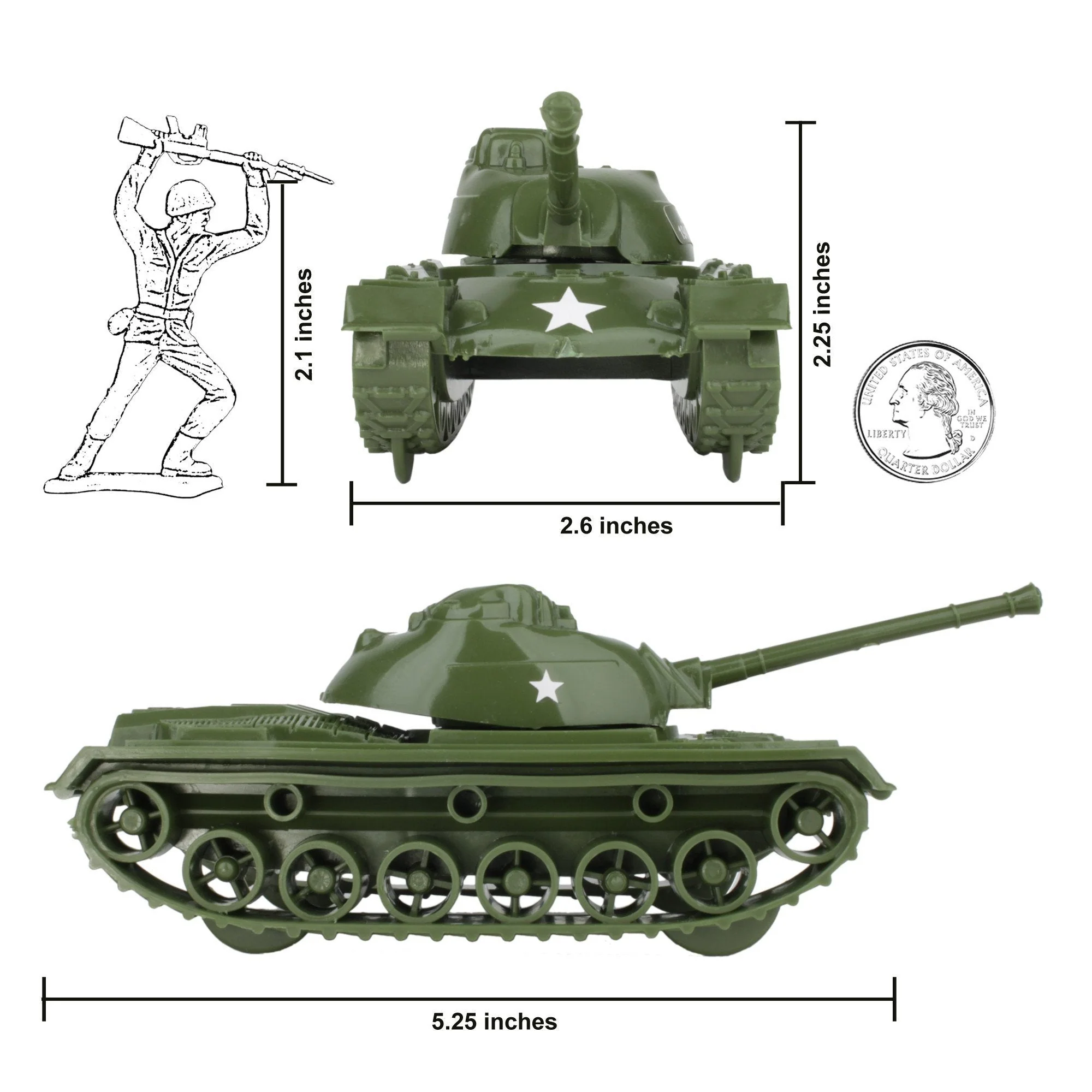 TimMee Toy Tanks for Plastic Army Men- Olive Green WW2 3pc - Made in USA - Image 2