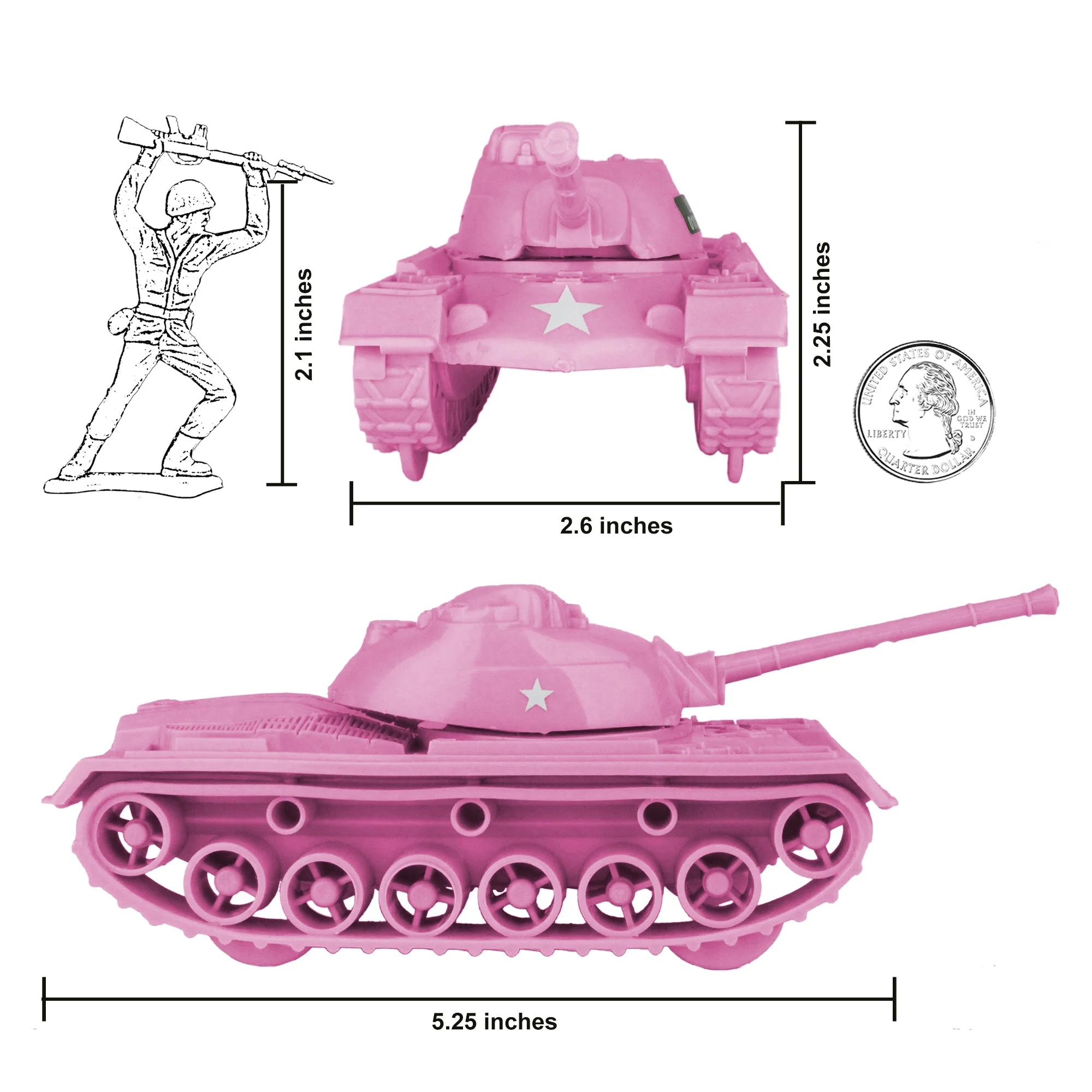 TimMee Toy Tanks for Plastic Army Men - Pink WW2 3pc - Made in USA - Image 2