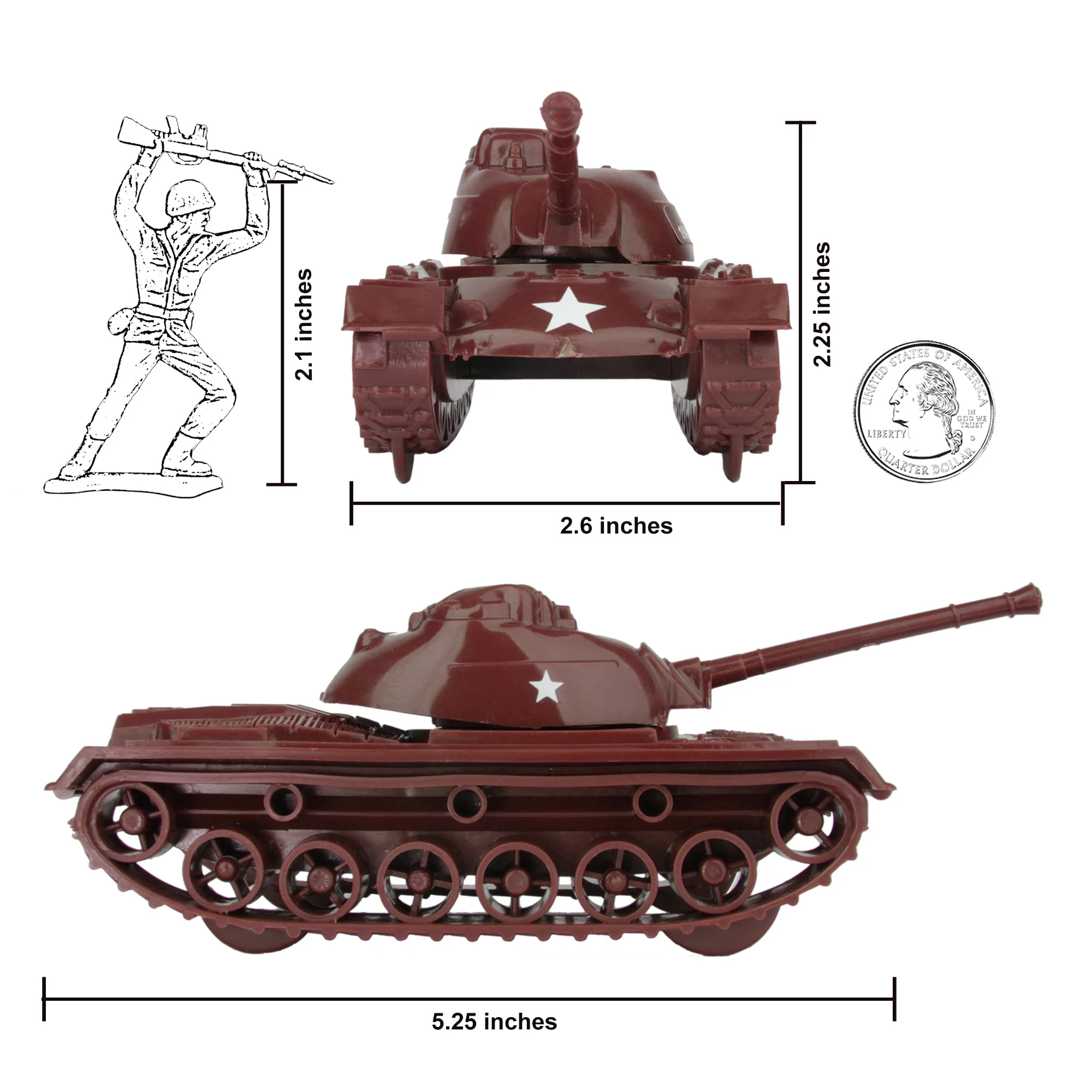 TimMee Toy Tanks for Plastic Army Men - Rust Brown WW2 3pc - Made in USA - Image 2
