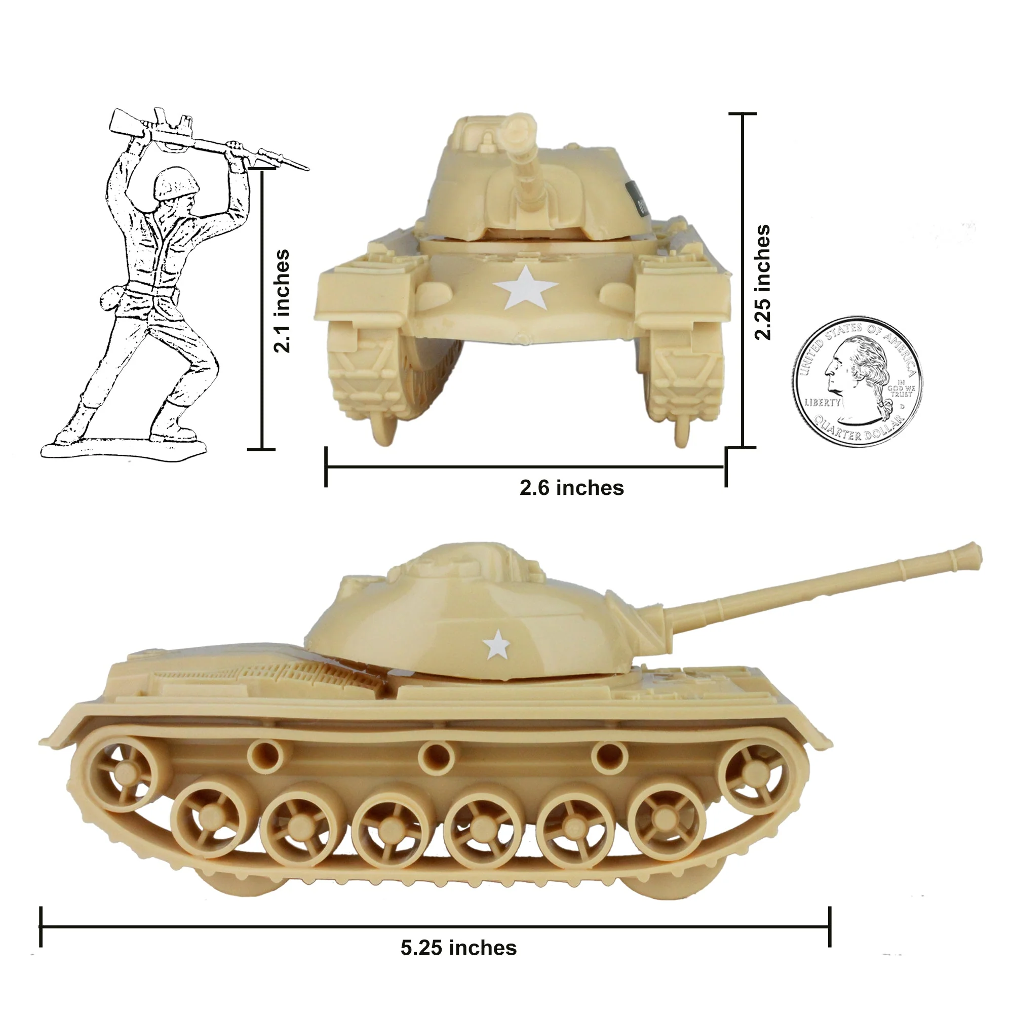 TimMee Toy Tanks for Plastic Army Men - Tan WW2 3pc - Made in USA - Image 2