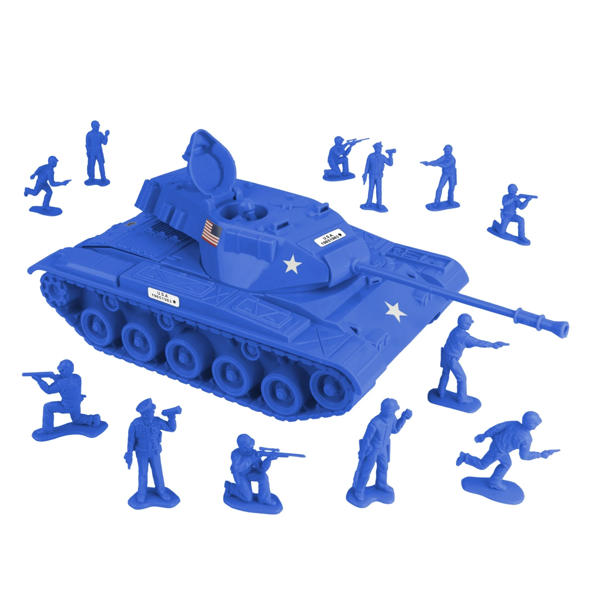 Tim Mee Toy Walker Bulldog Tank Playset- Blue 13pc - Made in USA