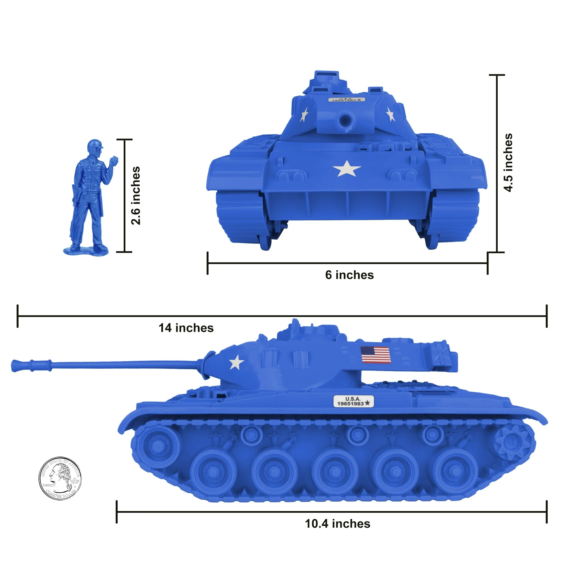 Tim Mee Toy Walker Bulldog Tank Playset- Blue 13pc - Made in USA - Image 2