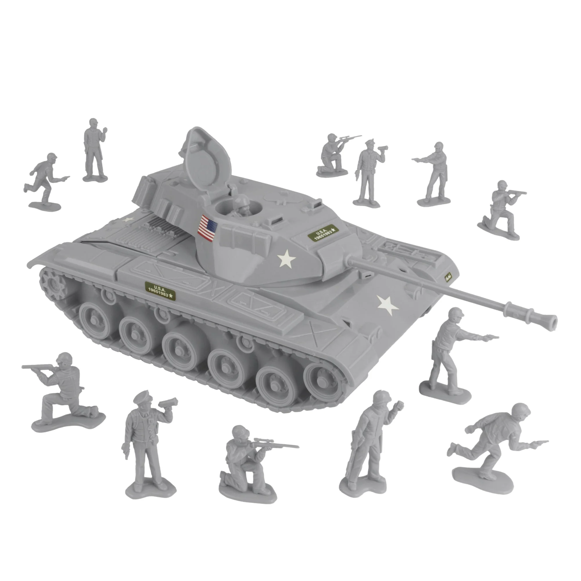 Tim Mee Toy Walker Bulldog Tank Playset- Gray 13pc - Made in USA