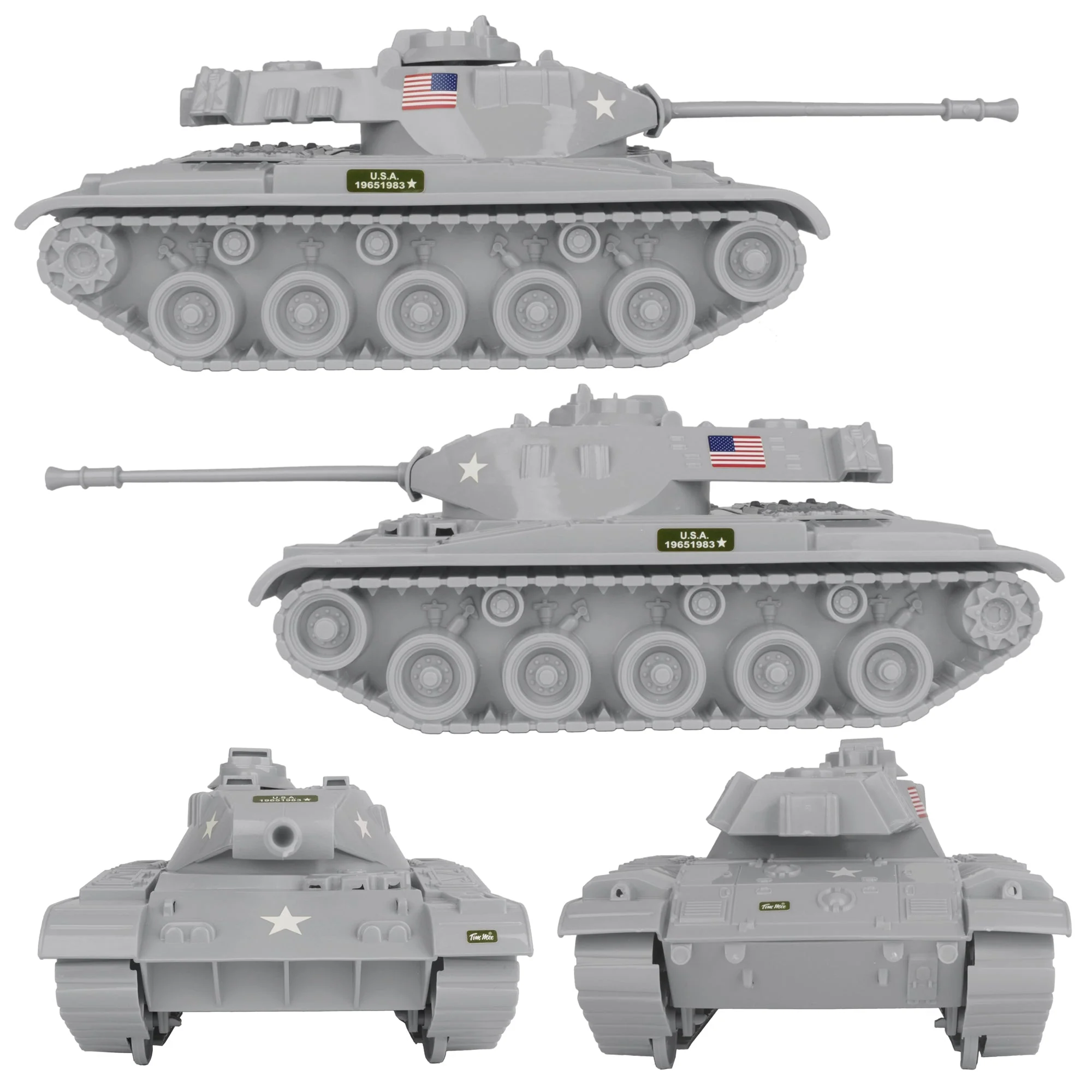 Tim Mee Toy Walker Bulldog Tank Playset- Gray 13pc - Made in USA - Image 3