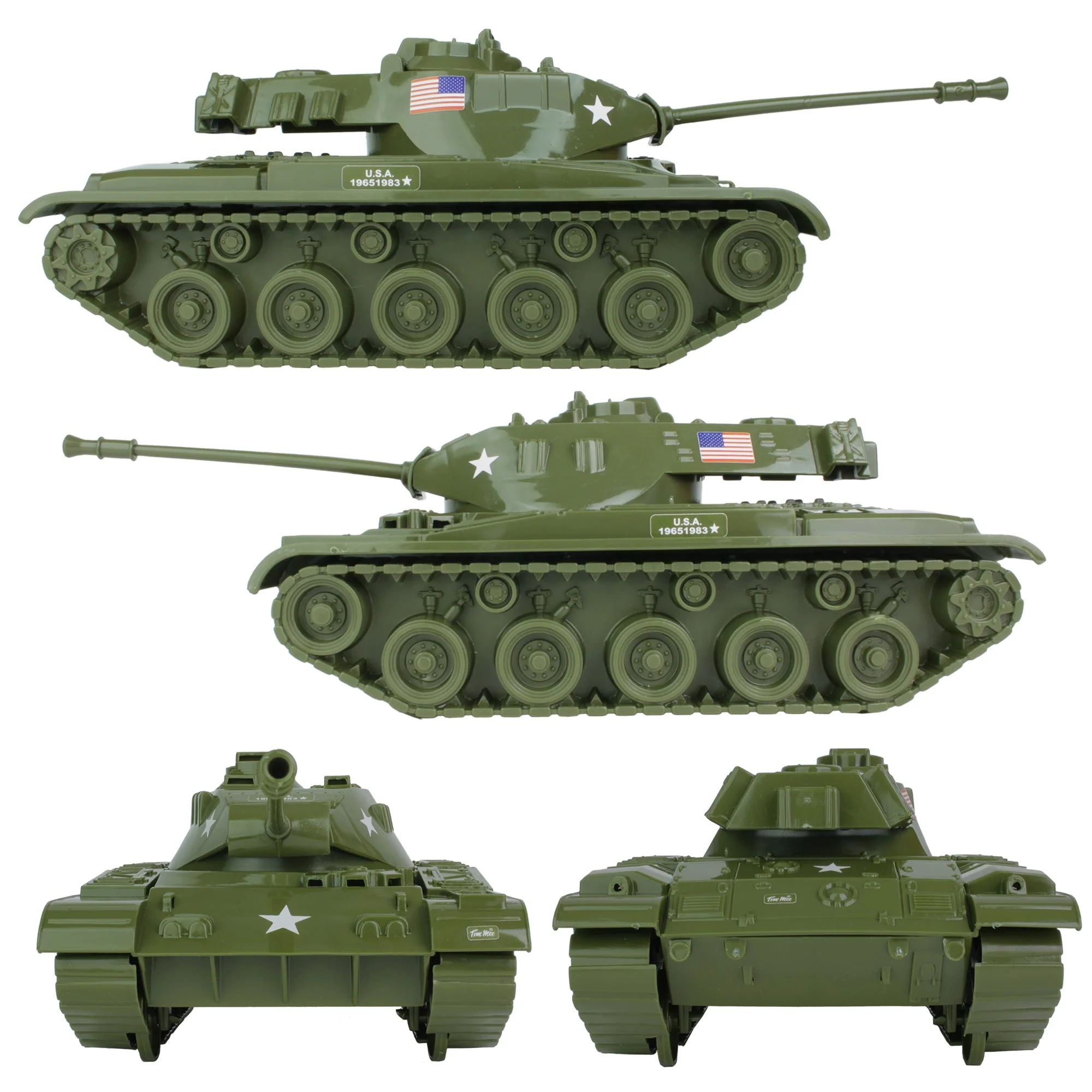 Tim Mee Toy Walker Bulldog Tank Playset- OD Green 13pc - Made in USA - Image 3