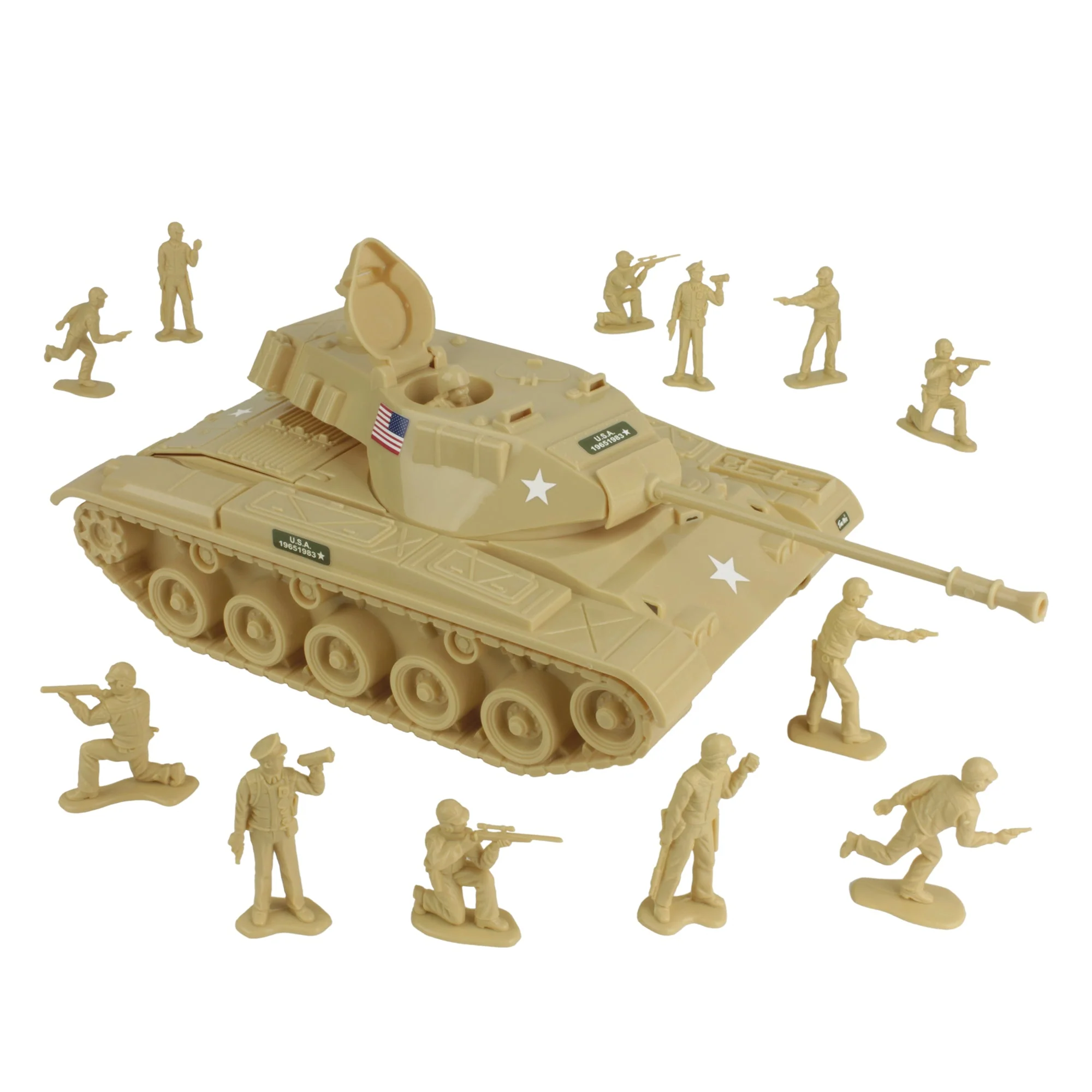 Tim Mee Toy Walker Bulldog Tank Playset- Tan 13pc - Made in USA