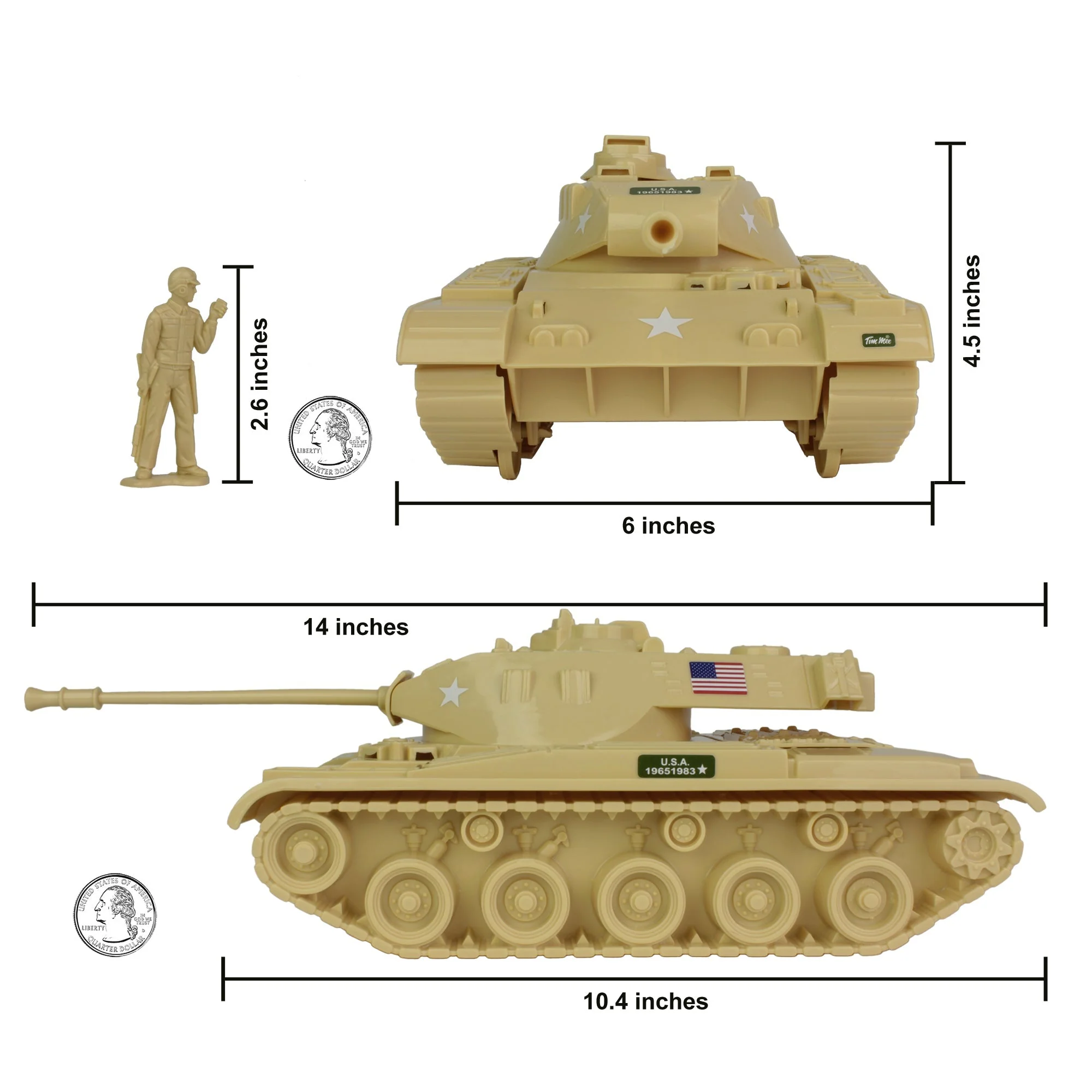 Tim Mee Toy Walker Bulldog Tank Playset- Tan 13pc - Made in USA - Image 2