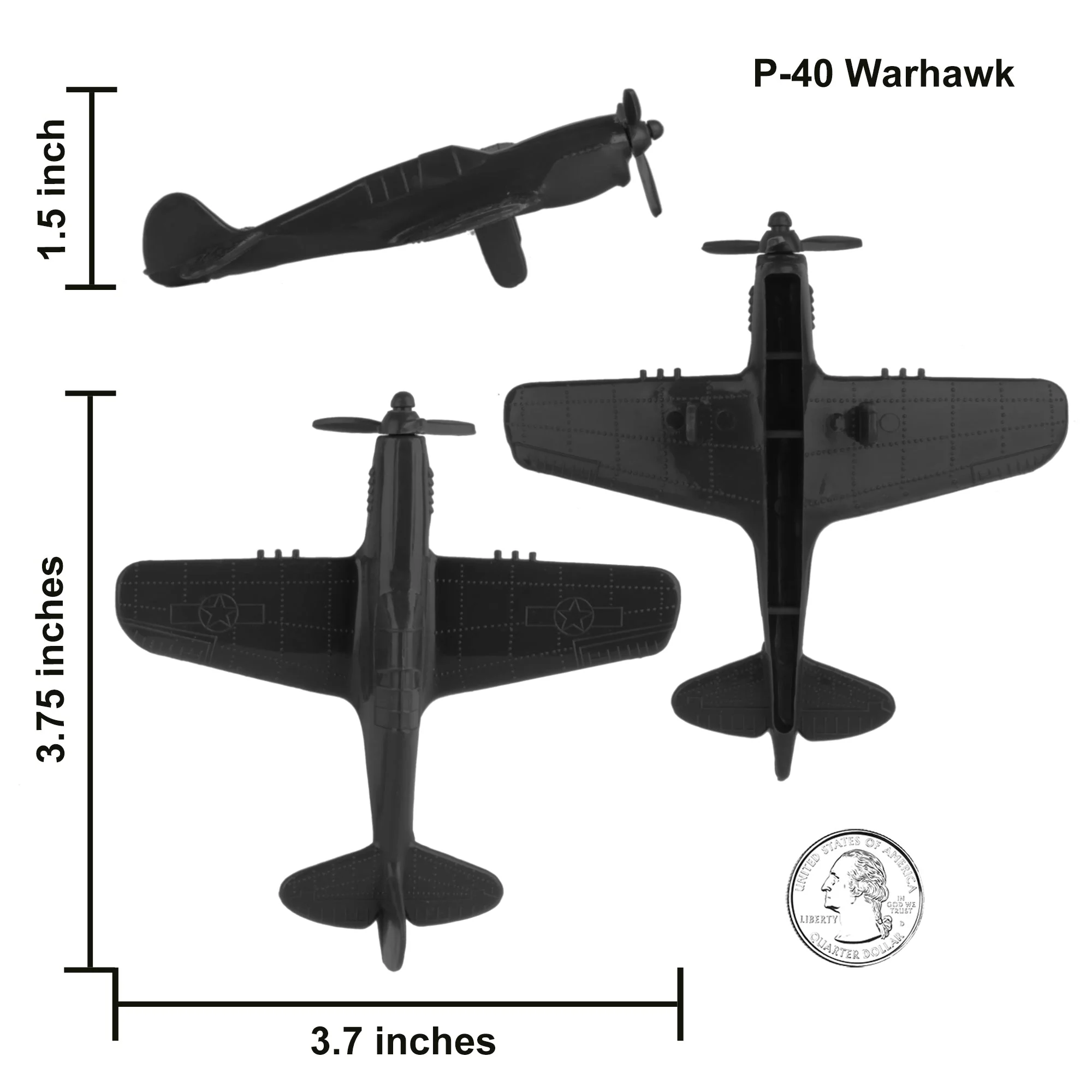 TimMee WW2 Fighter Ace Planes - Black 9pc Plastic Army Men Airplanes USA Made - Image 2