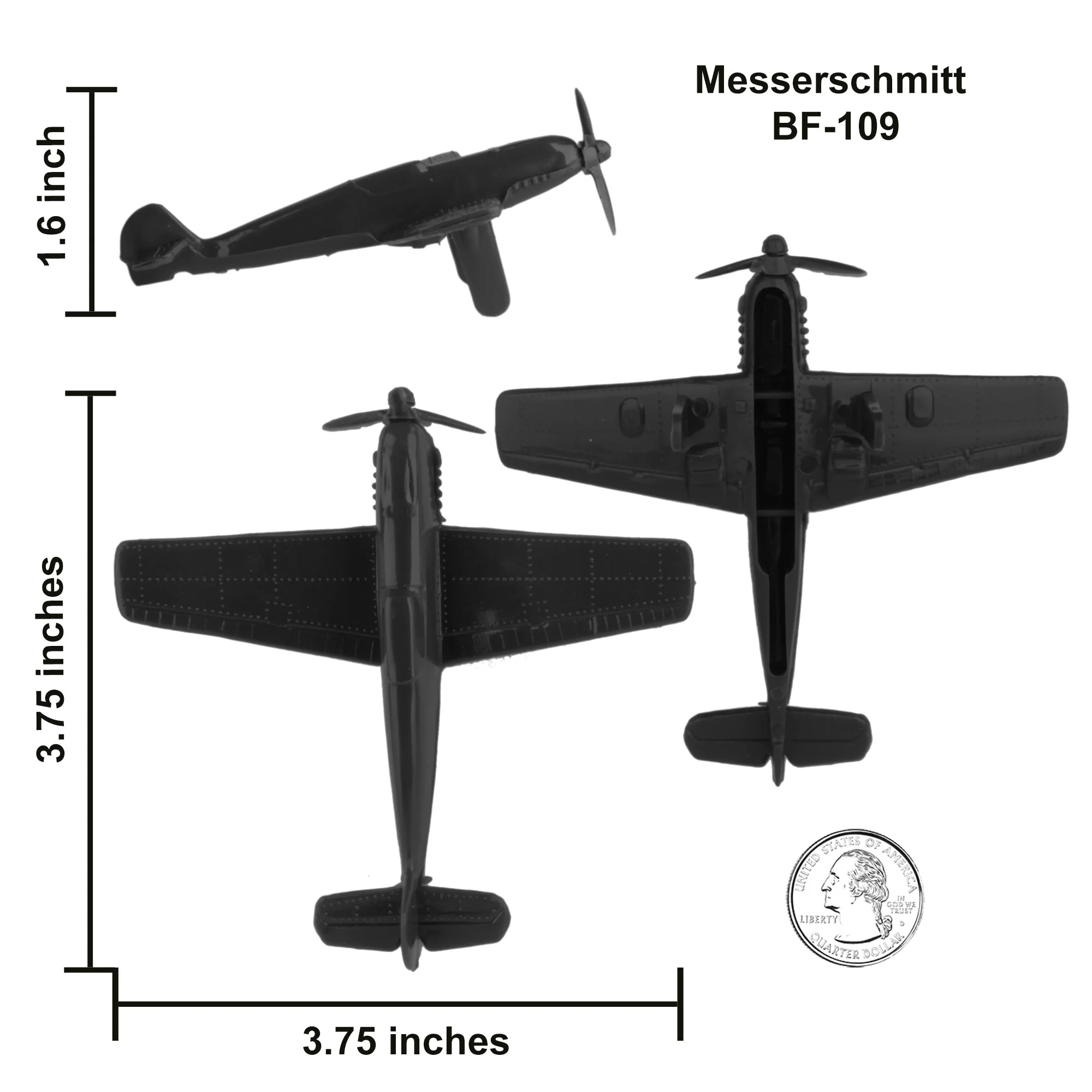 TimMee WW2 Fighter Ace Planes - Black 9pc Plastic Army Men Airplanes USA Made - Image 4