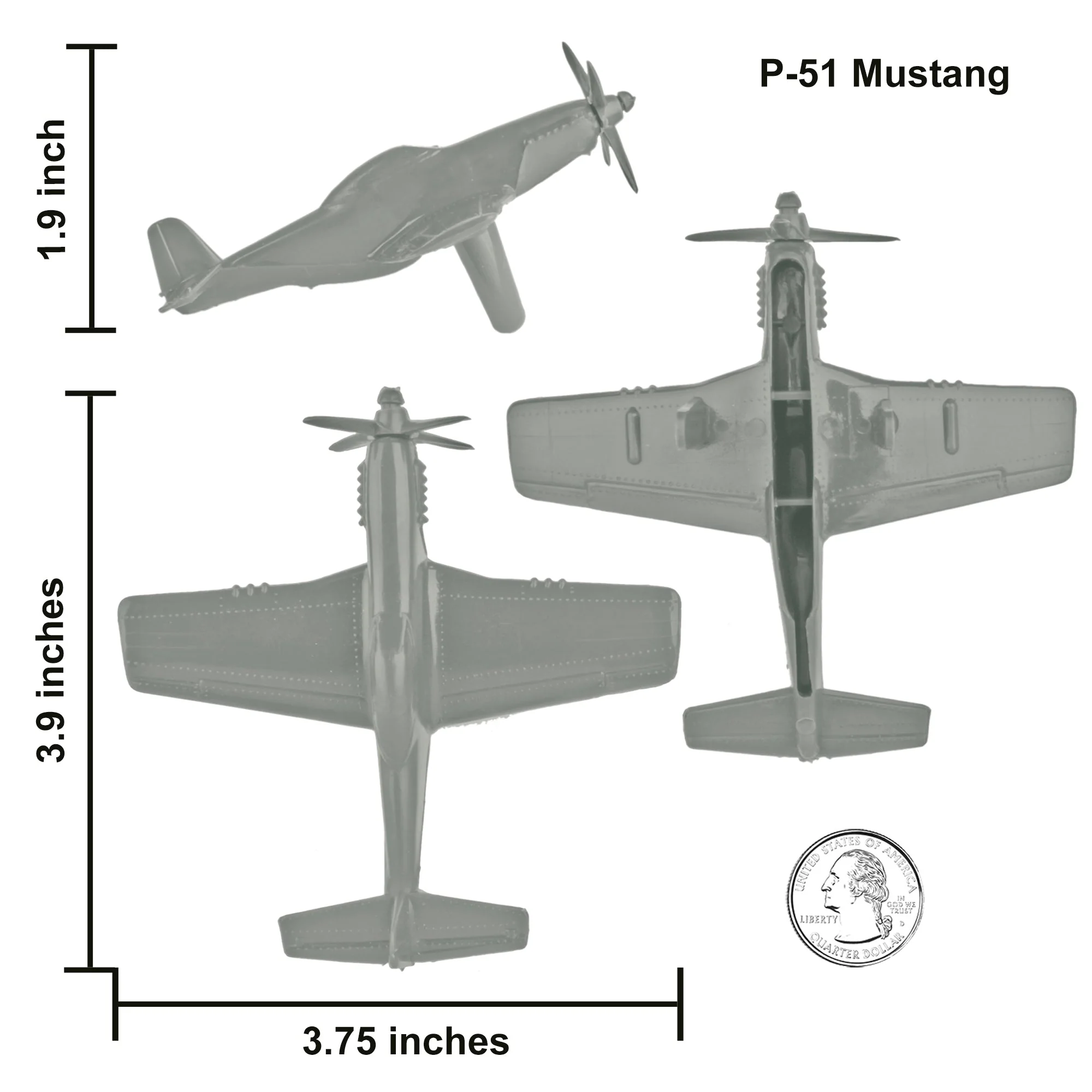 TimMee WW2 Fighter Ace Planes - Gray 9pc Plastic Army Men Airplanes USA Made - Image 2