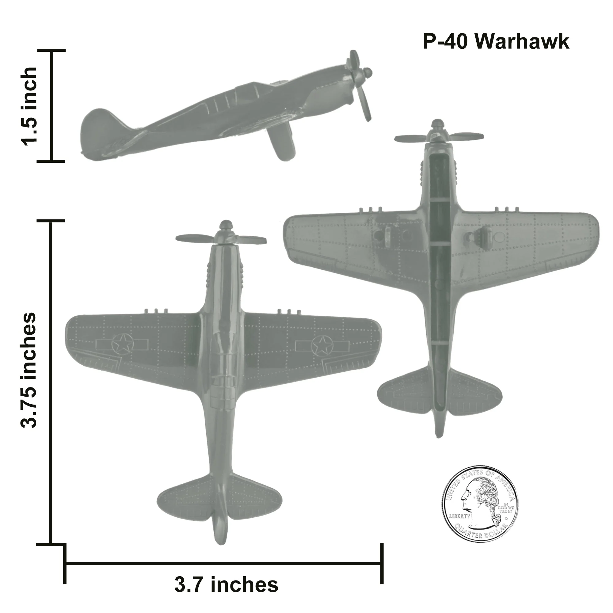 TimMee WW2 Fighter Ace Planes - Gray 9pc Plastic Army Men Airplanes USA Made - Image 3