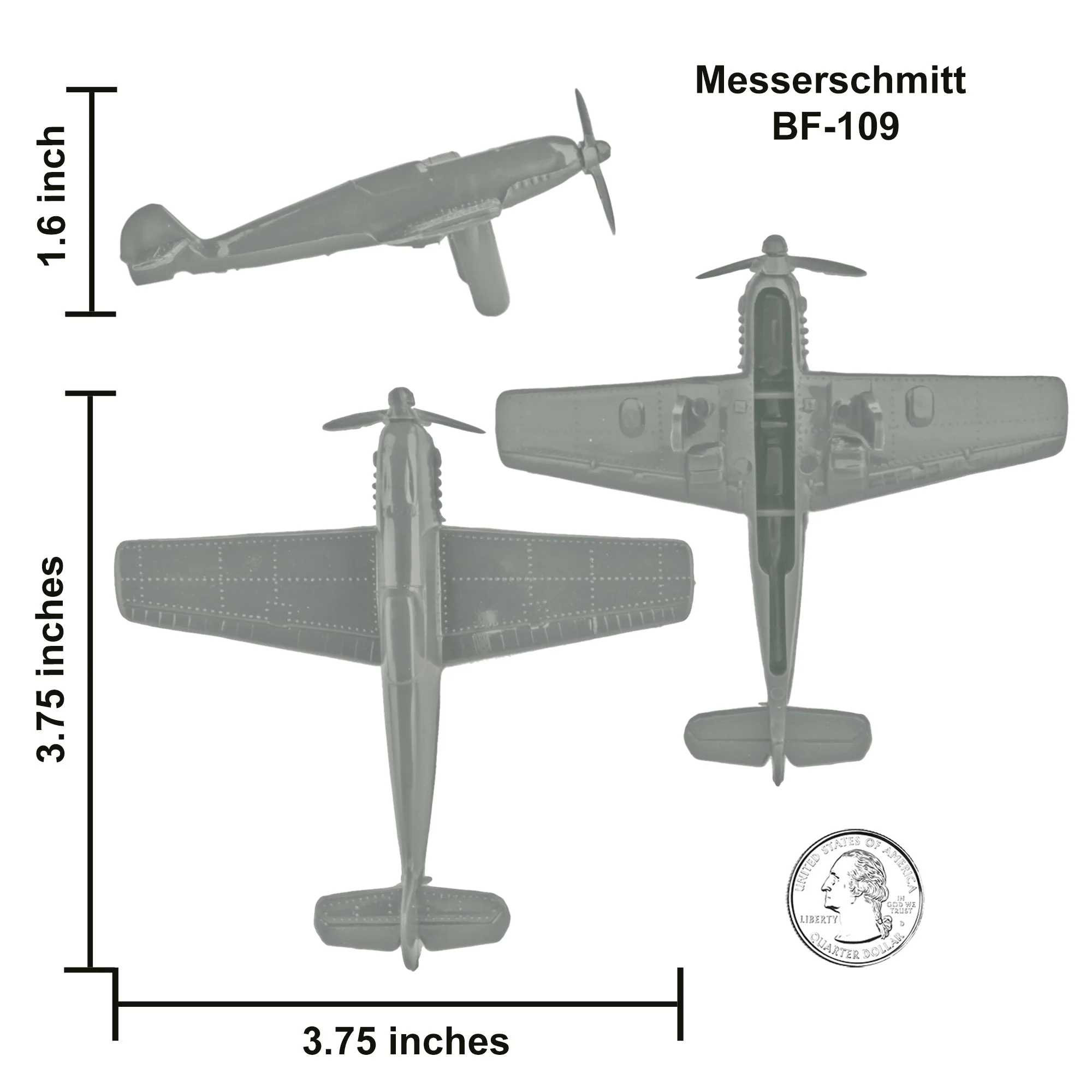 TimMee WW2 Fighter Ace Planes - Gray 9pc Plastic Army Men Airplanes USA Made - Image 4