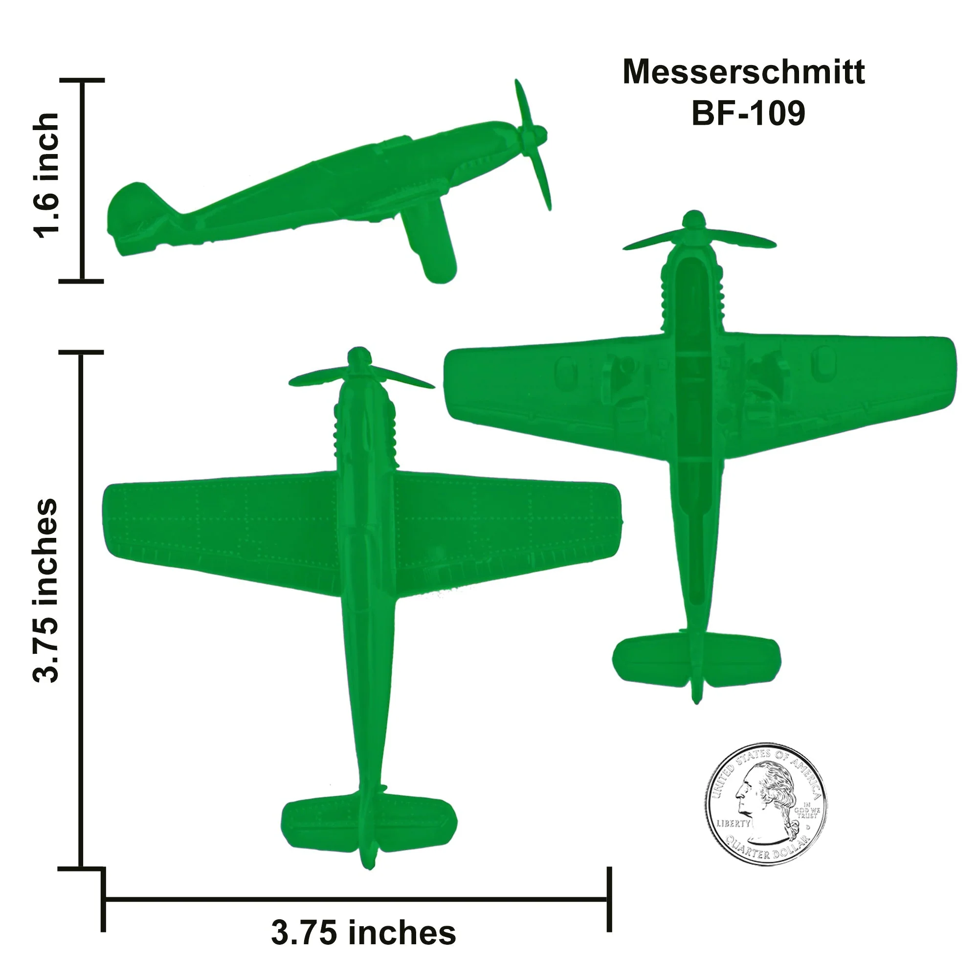 TimMee WW2 Fighter Ace Planes - Green 9pc Plastic Army Men Airplanes USA Made - Image 4