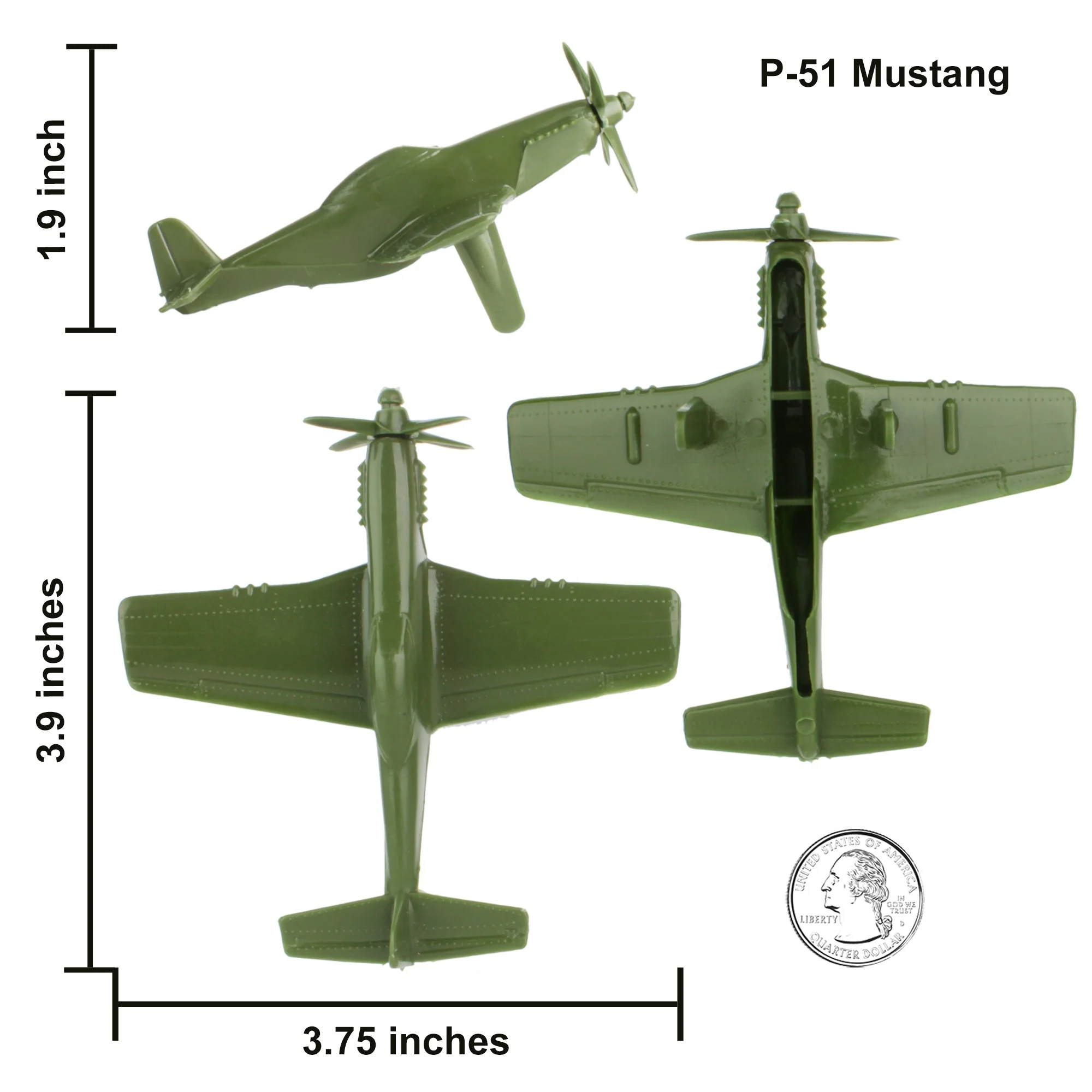 TimMee WW2 Fighter Ace Planes - OD Green 9pc Plastic Army Men Airplanes USA Made - Image 2