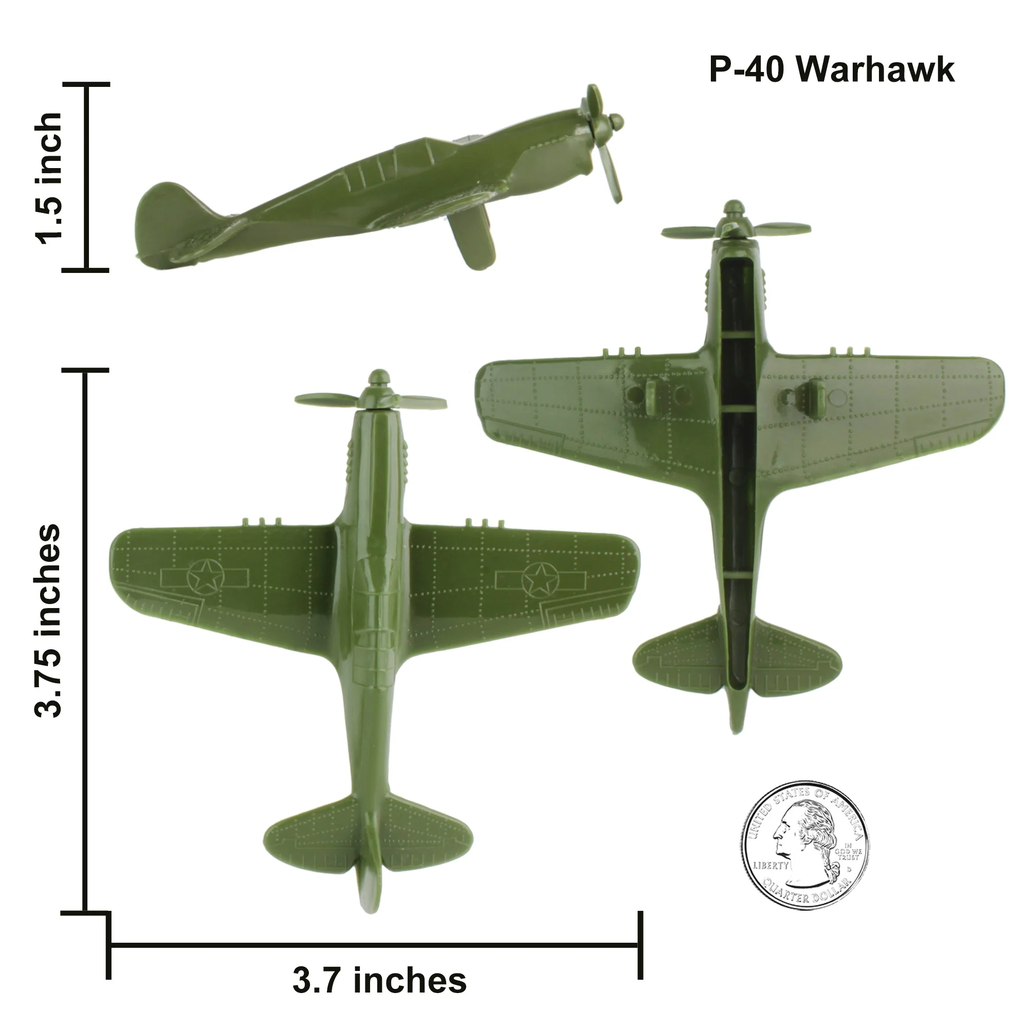 TimMee WW2 Fighter Ace Planes - OD Green 9pc Plastic Army Men Airplanes USA Made - Image 3