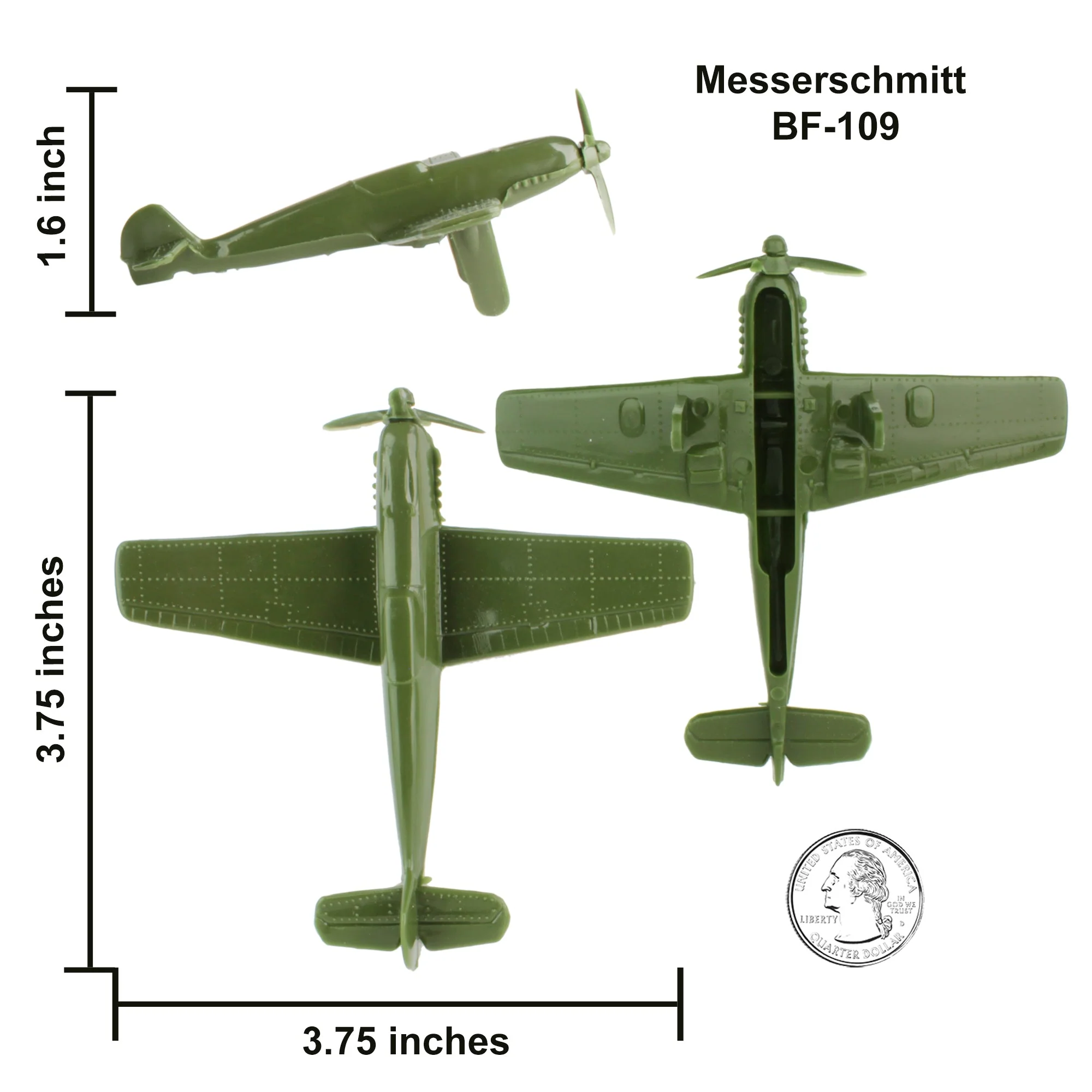 TimMee WW2 Fighter Ace Planes - OD Green 9pc Plastic Army Men Airplanes USA Made - Image 4