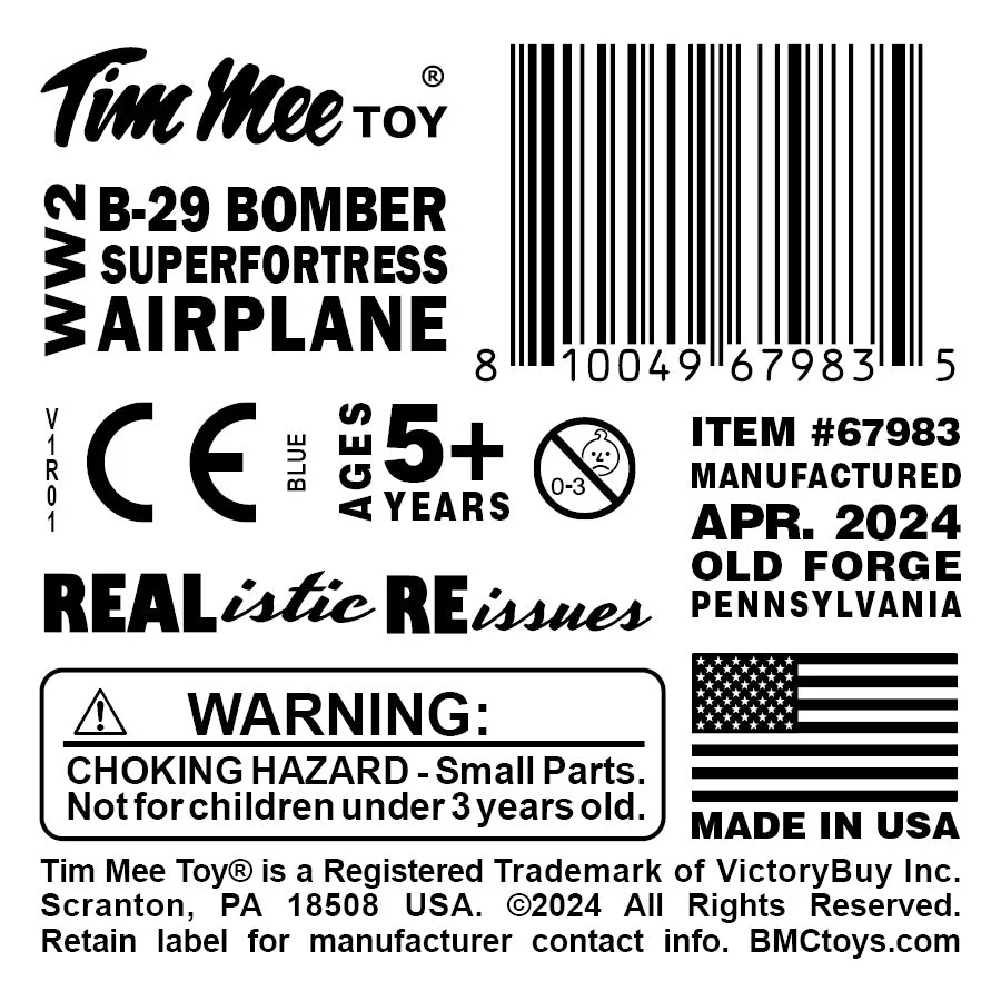TimMee WW2 B-29 Superfortress Bomber Plane - Blue Plastic Army Men Aircraft - Image 7