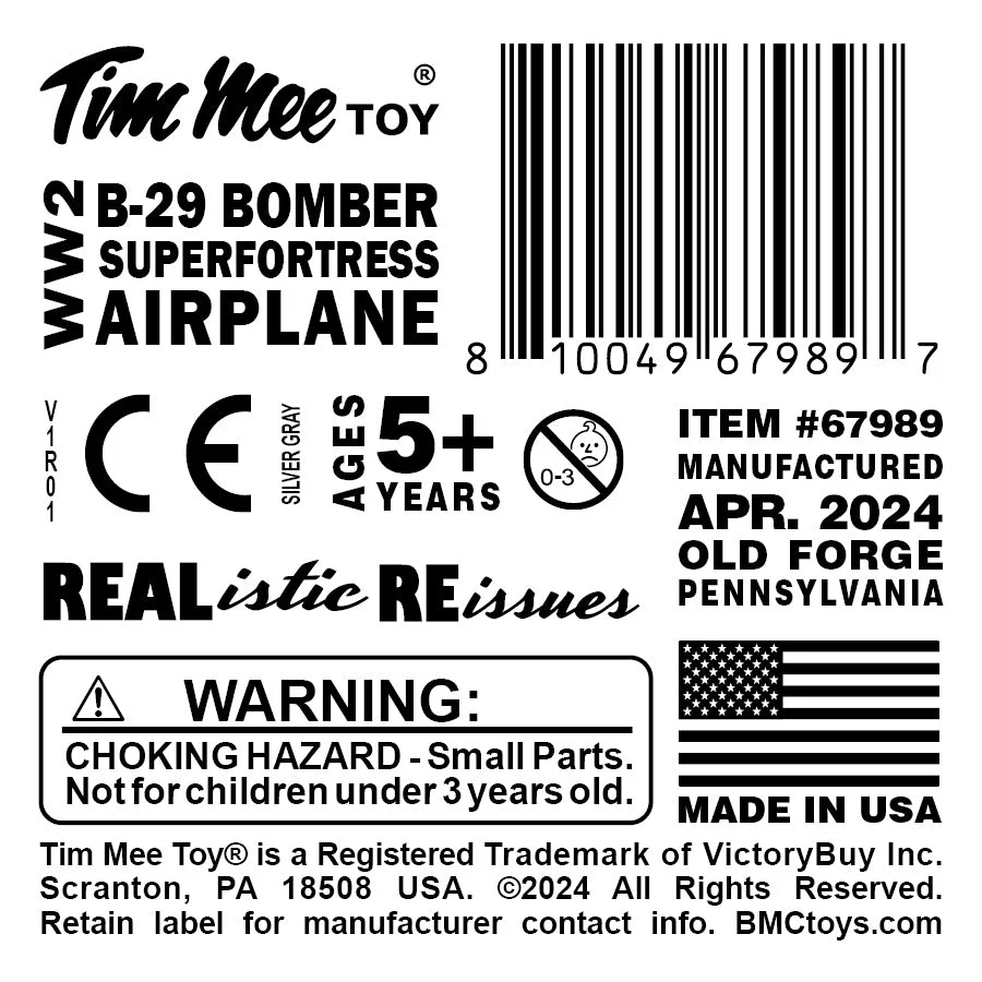 TimMee WW2 B-29 Superfortress Bomber Plane - Silver Plastic Army Men Aircraft - Image 7