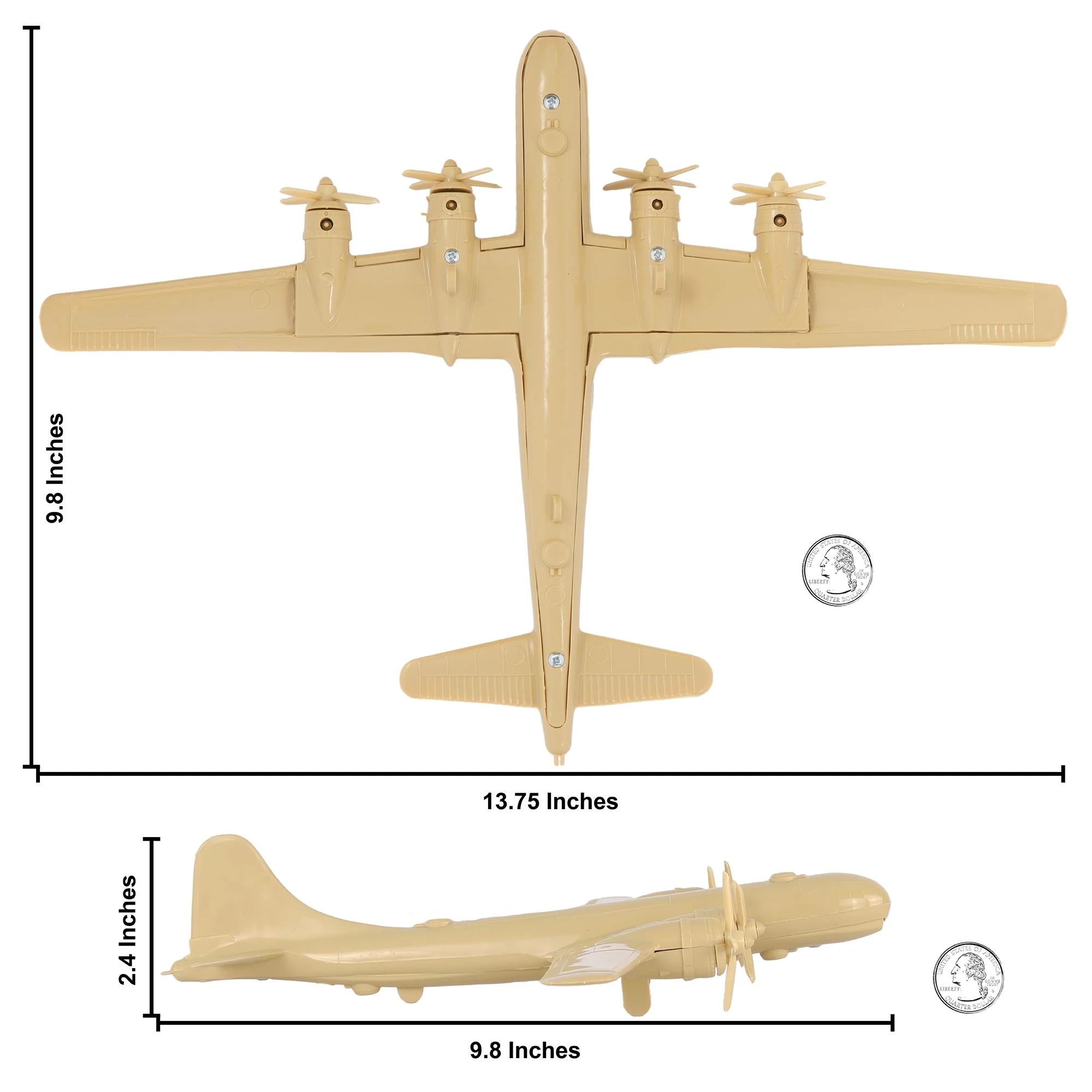 TimMee WW2 B-29 Superfortress Bomber Plane - Tan Plastic Army Men Aircraft - Image 2
