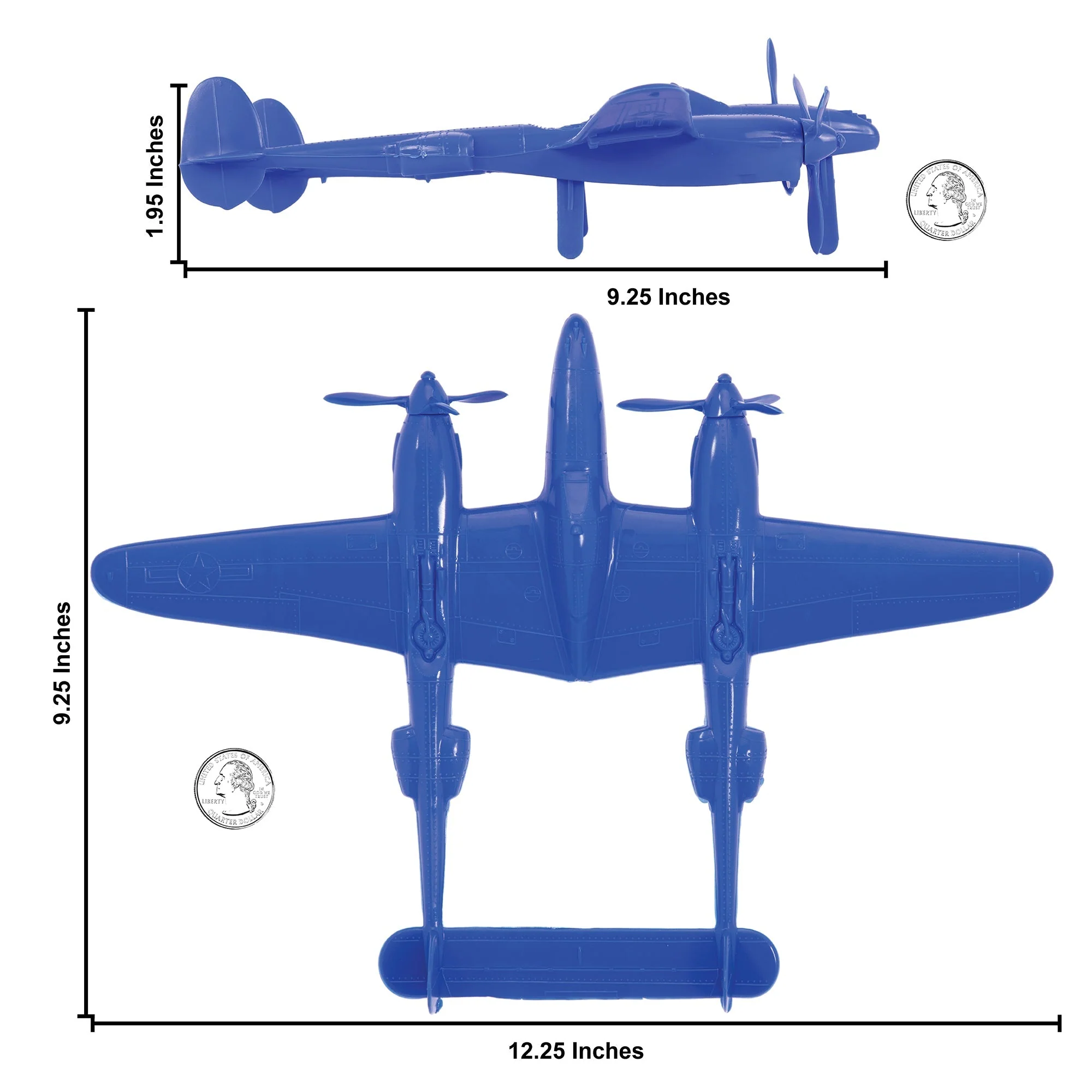 TimMee WW2 P-38 Lightning Fighter Plane - 2pc Blue Plastic Army Men Aircraft - Image 2