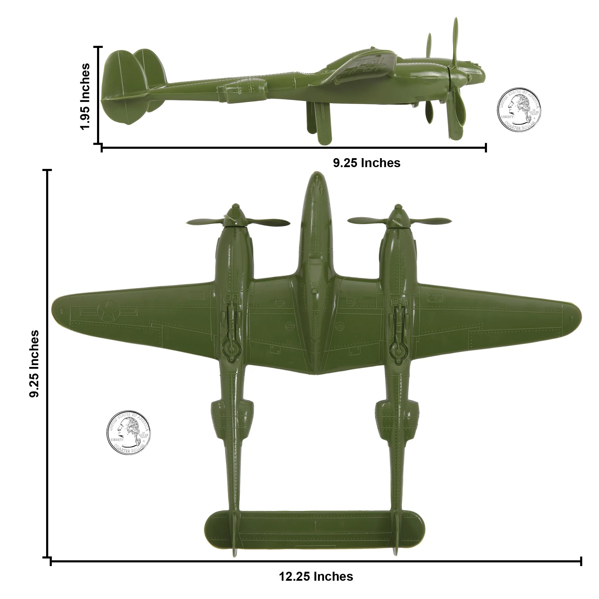 TimMee WW2 P-38 Lightning Fighter Plane - 2pc OD Green Plastic Army Men Aircraft - Image 2