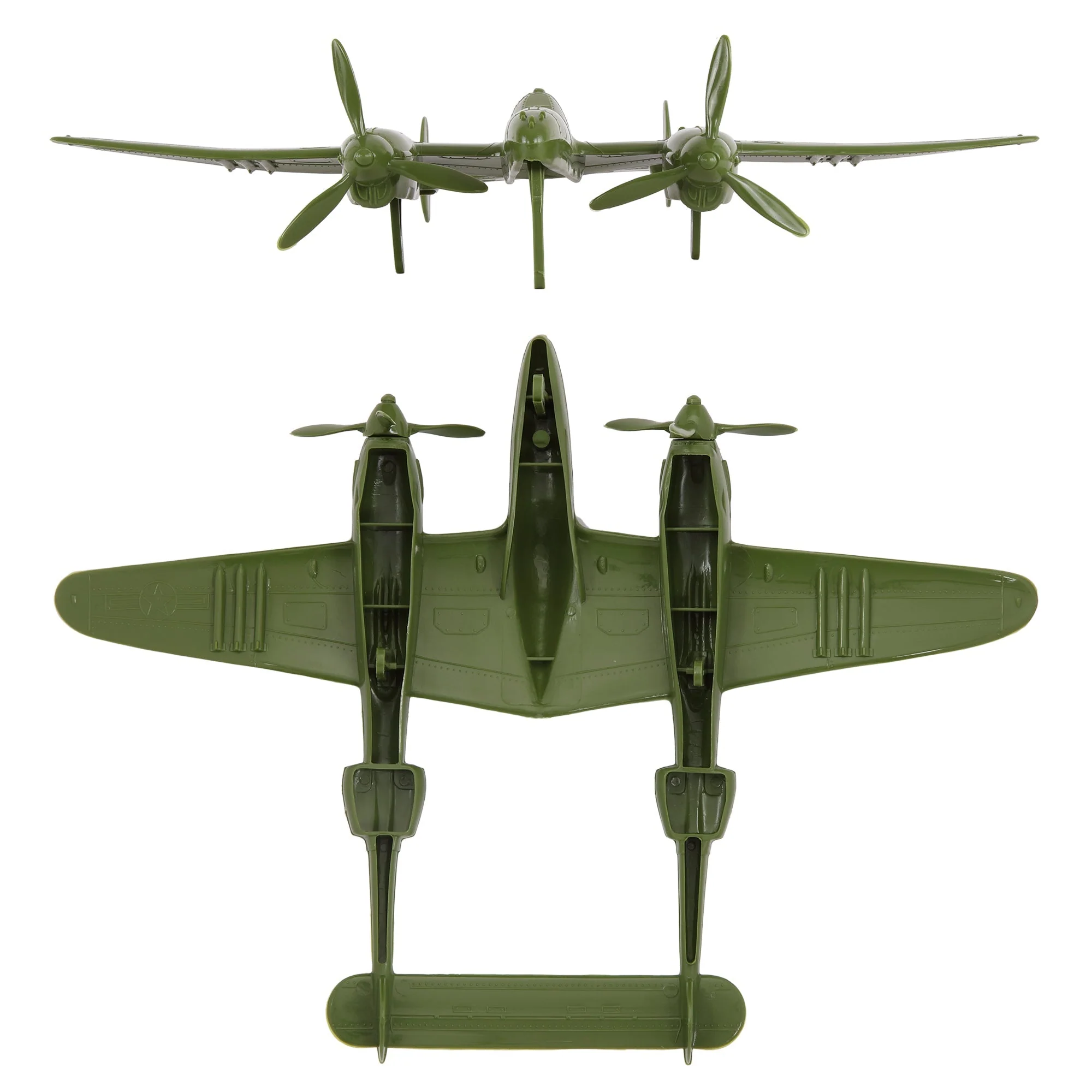 TimMee WW2 P-38 Lightning Fighter Plane - 2pc OD Green Plastic Army Men Aircraft - Image 3