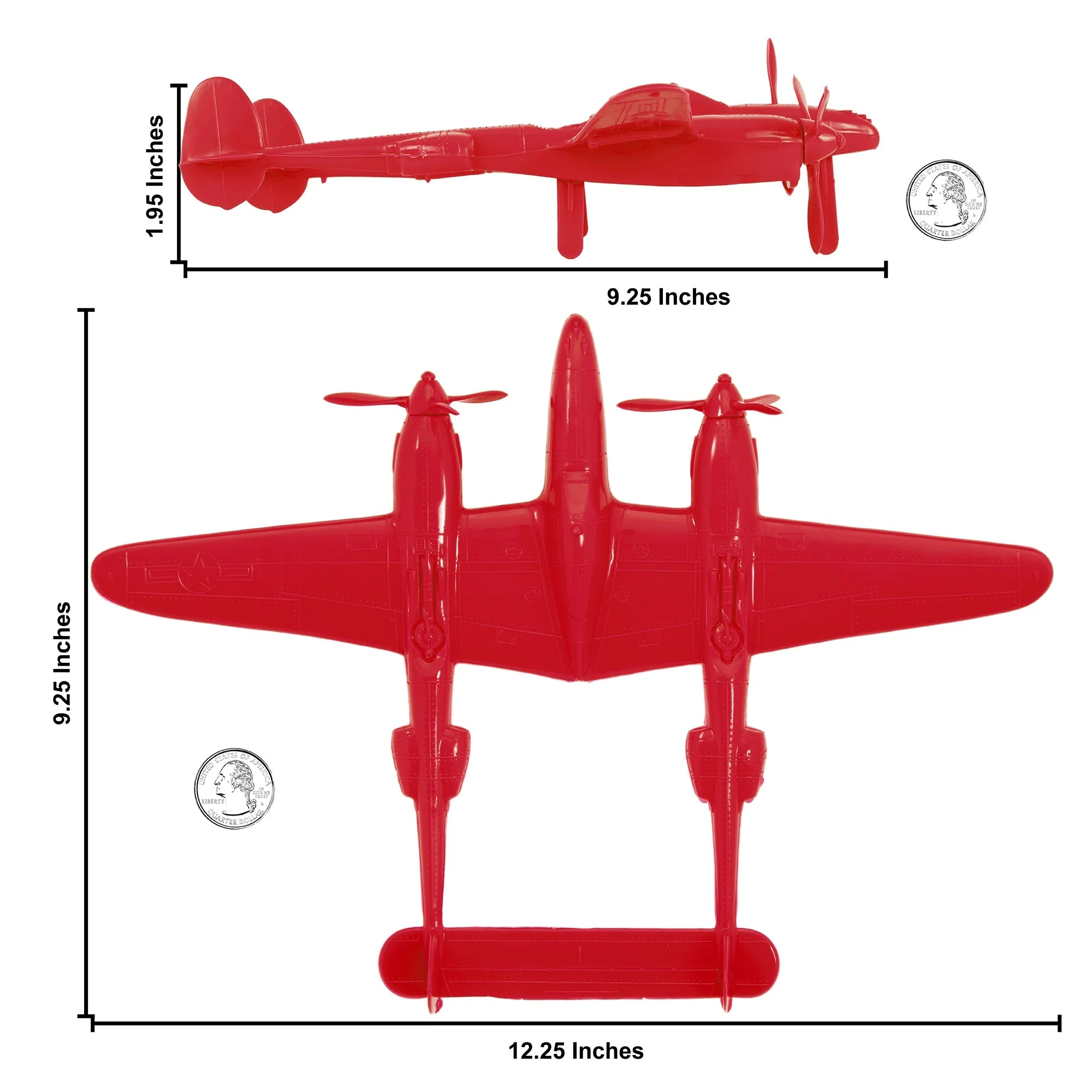 TimMee WW2 P-38 Lightning Fighter Plane - 2pc Red Plastic Army Men Aircraft - Image 2