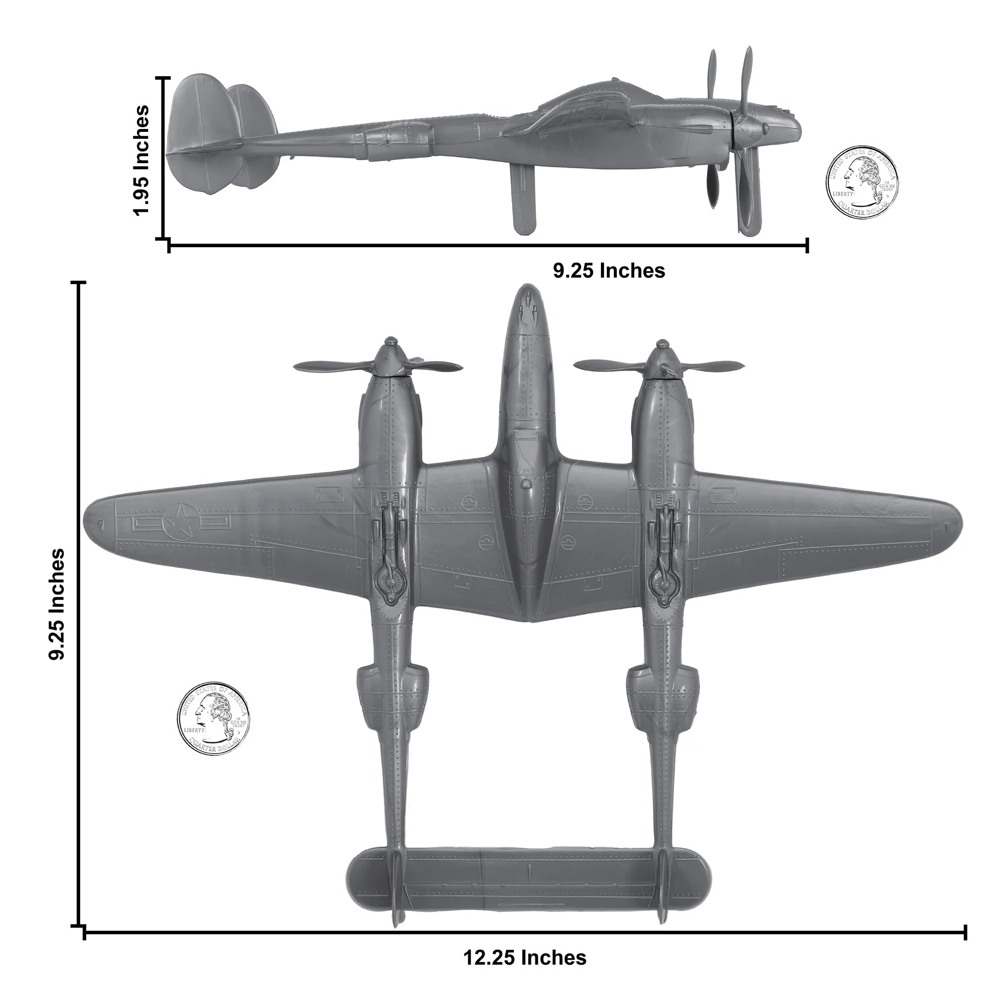TimMee WW2 P-38 Lightning Fighter Plane - 2pc Silver Plastic Army Men Aircraft - Image 2