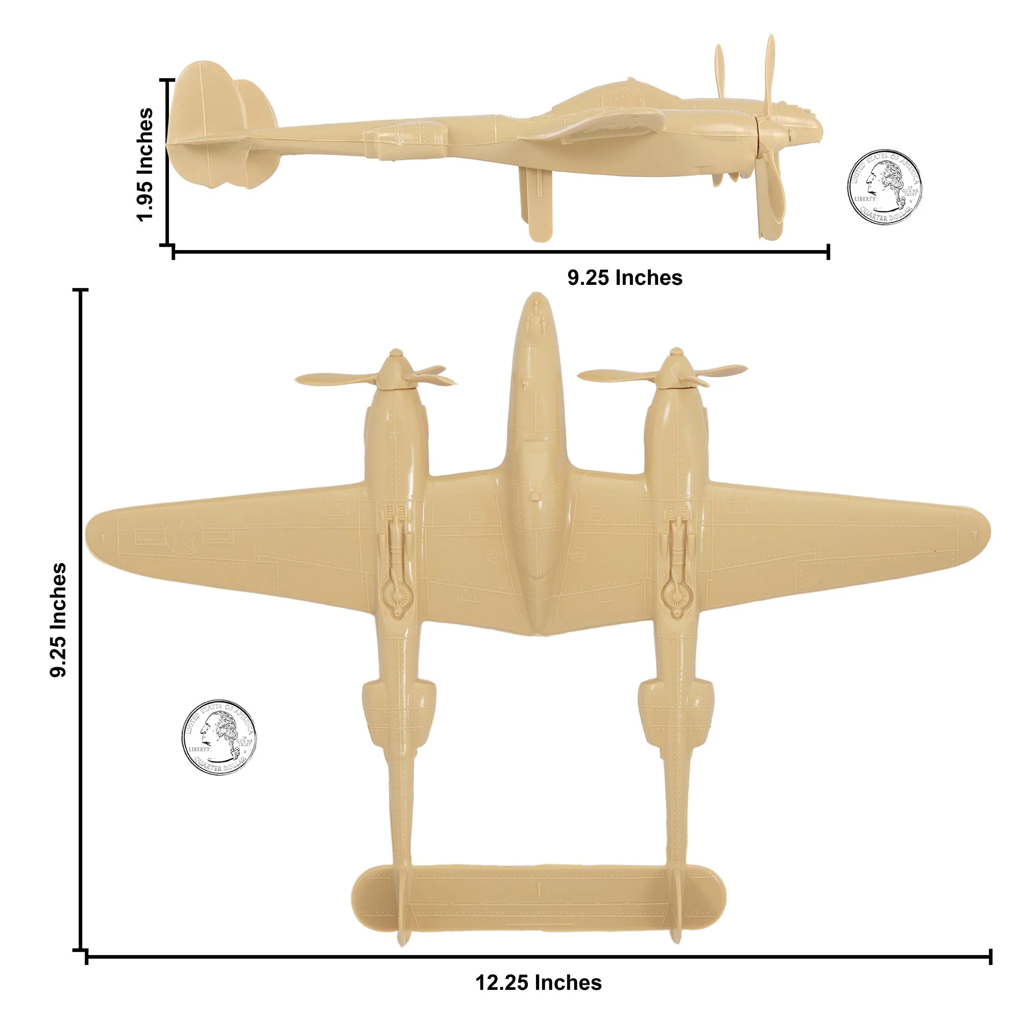 TimMee WW2 P-38 Lightning Fighter Plane - 2pc Tan Plastic Army Men Aircraft - Image 2