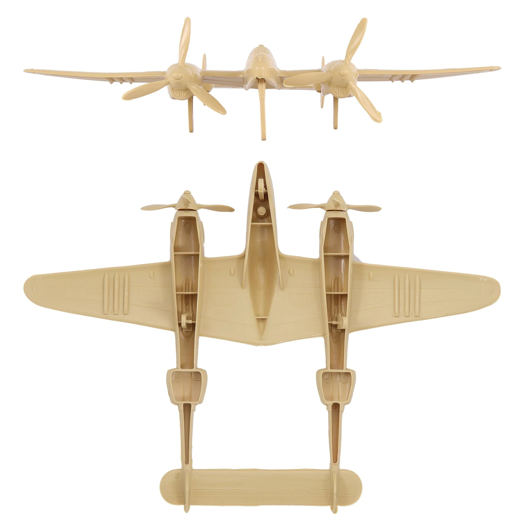 TimMee WW2 P-38 Lightning Fighter Plane - 2pc Tan Plastic Army Men Aircraft - Image 3